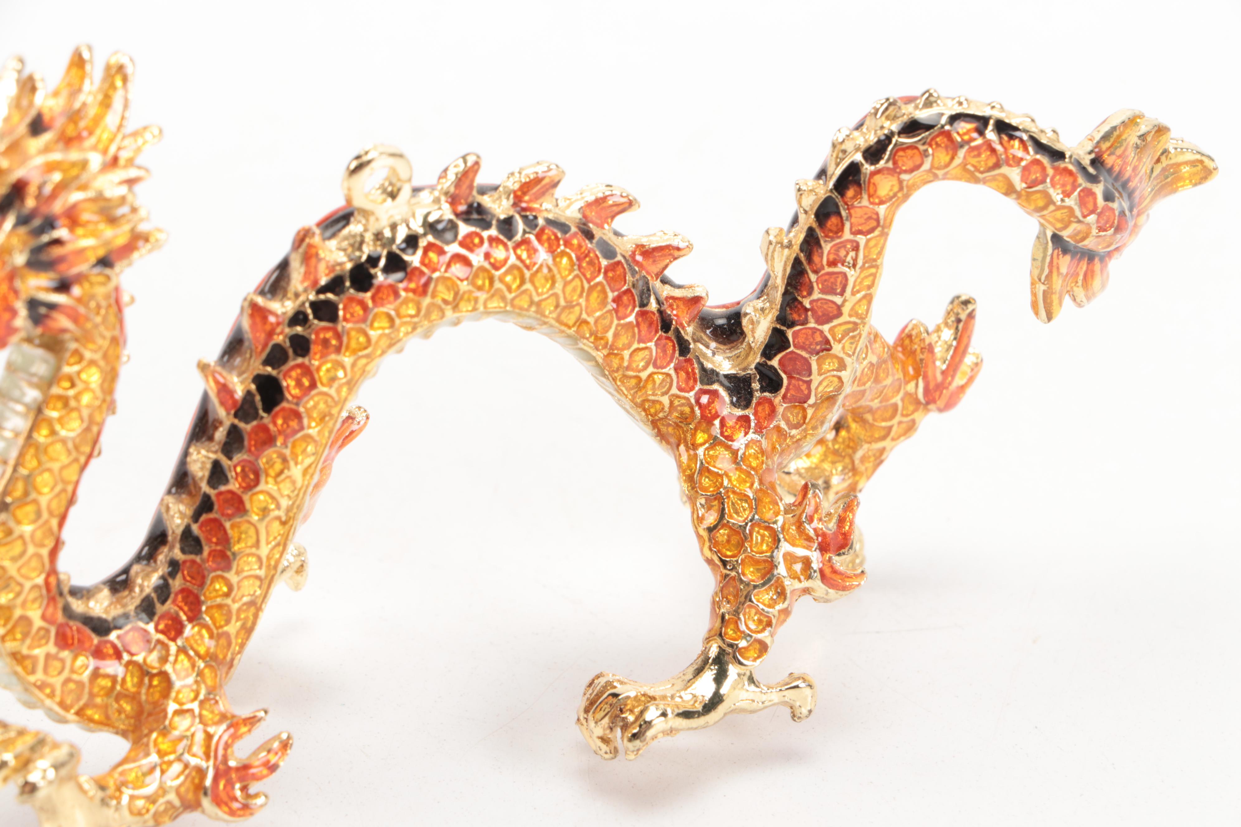 Pair of Chinese Chinese Enameled Metal Dragon Ornaments