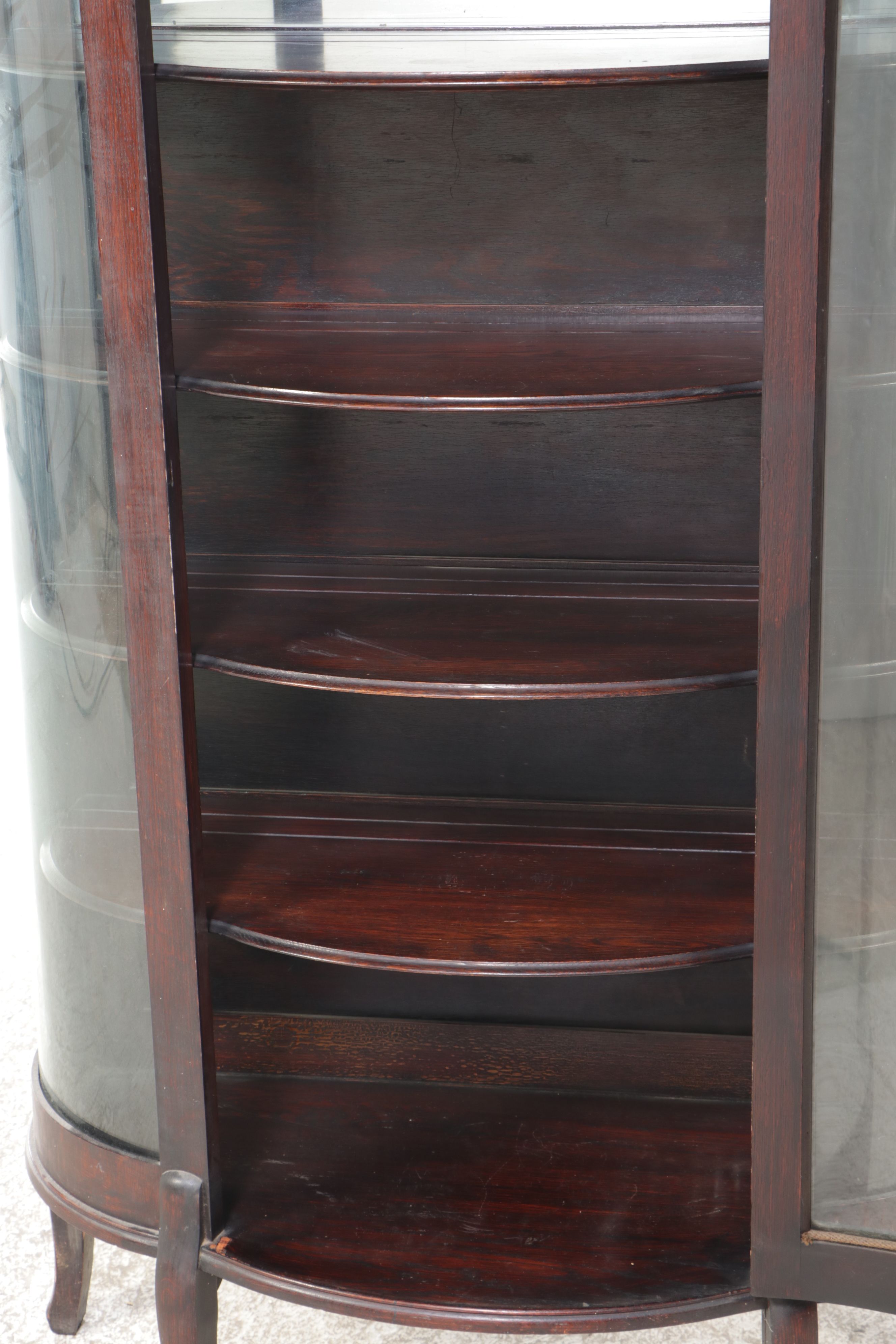 Victorian Carved Oak Curved-Front Display Cabinet, Early 20th Century