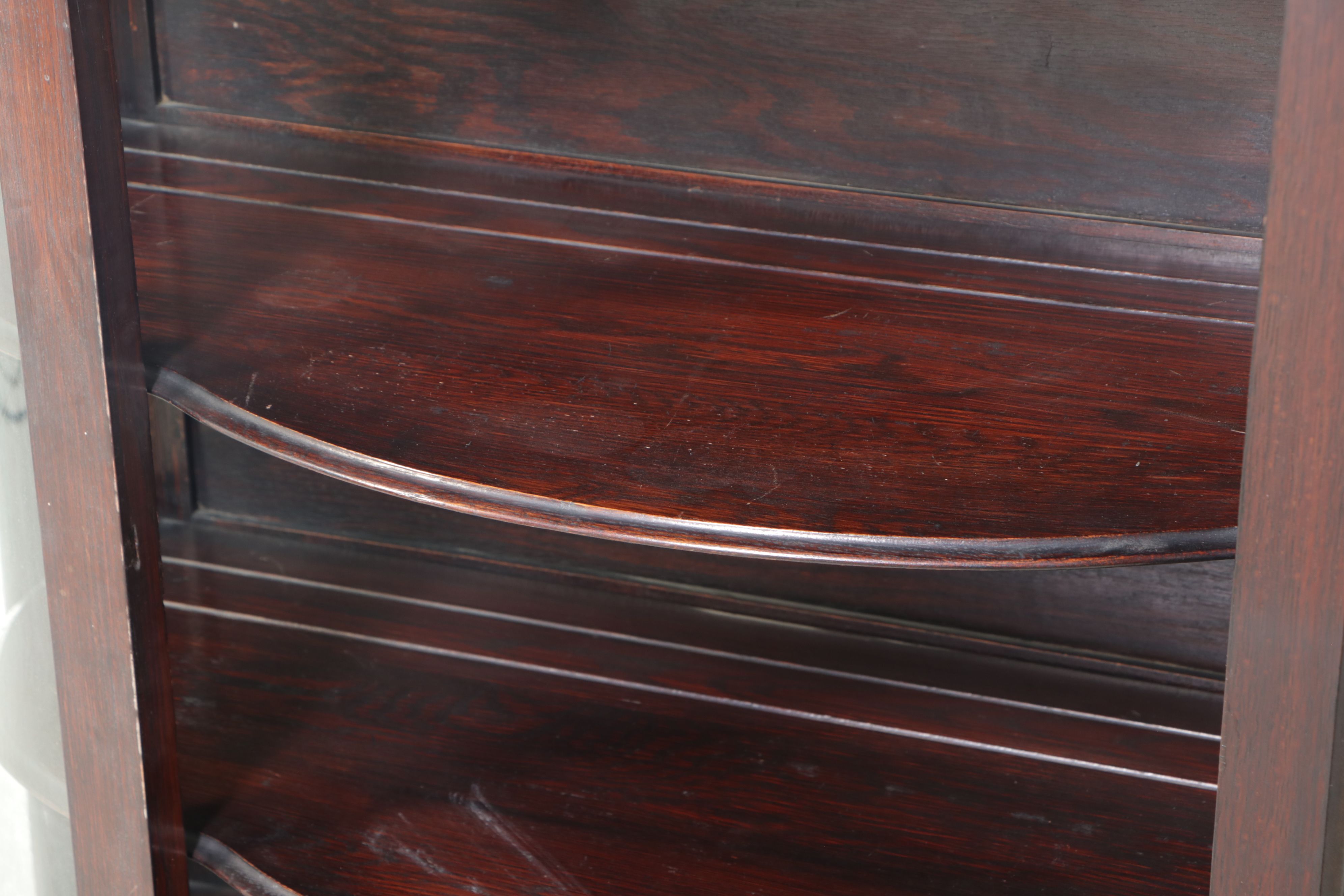 Victorian Carved Oak Curved-Front Display Cabinet, Early 20th Century