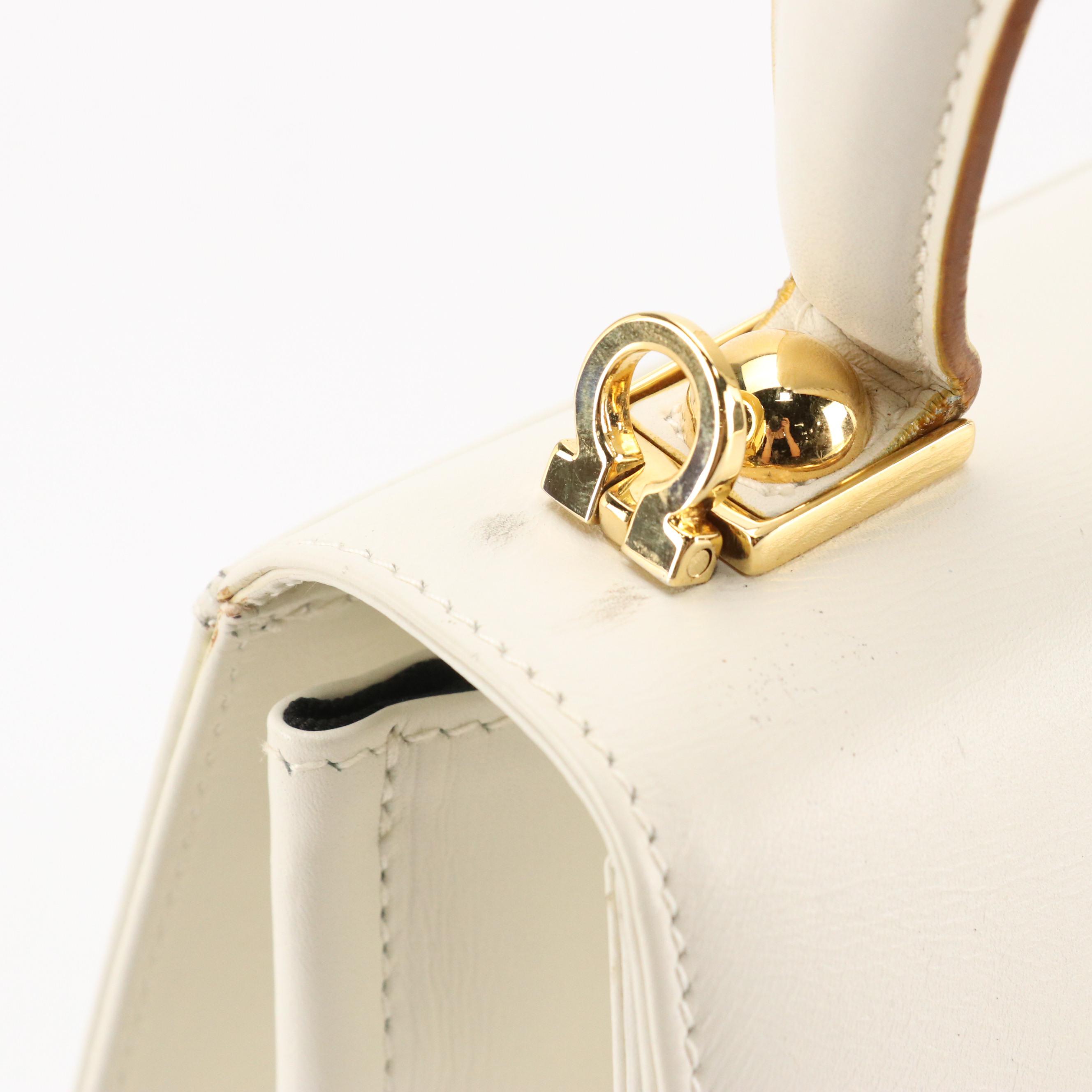 Salvatore Ferragamo Gancini Top Handle Two-Way Bag in White Leather
