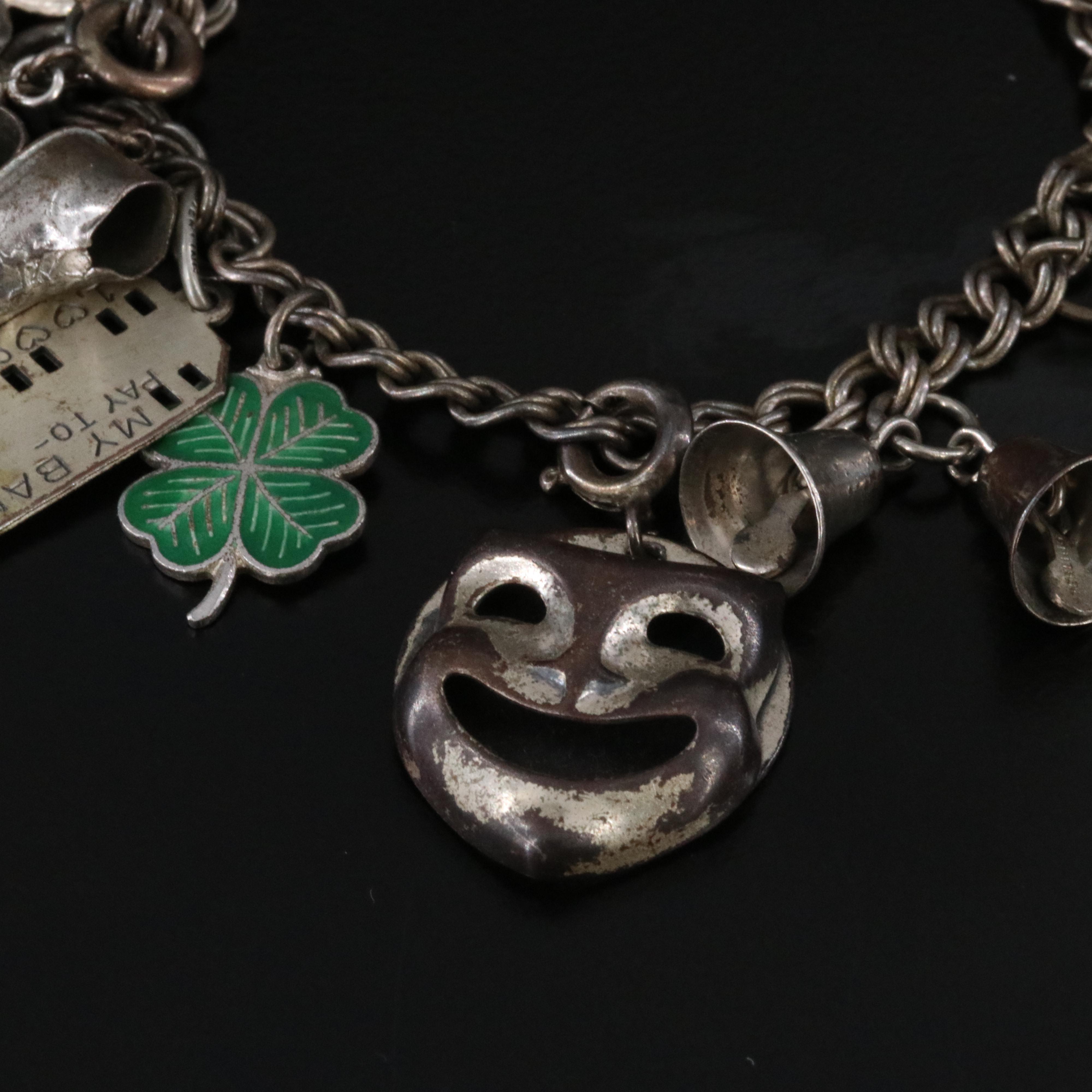 Vintage Sterling Bracelet with Charms and Enamel