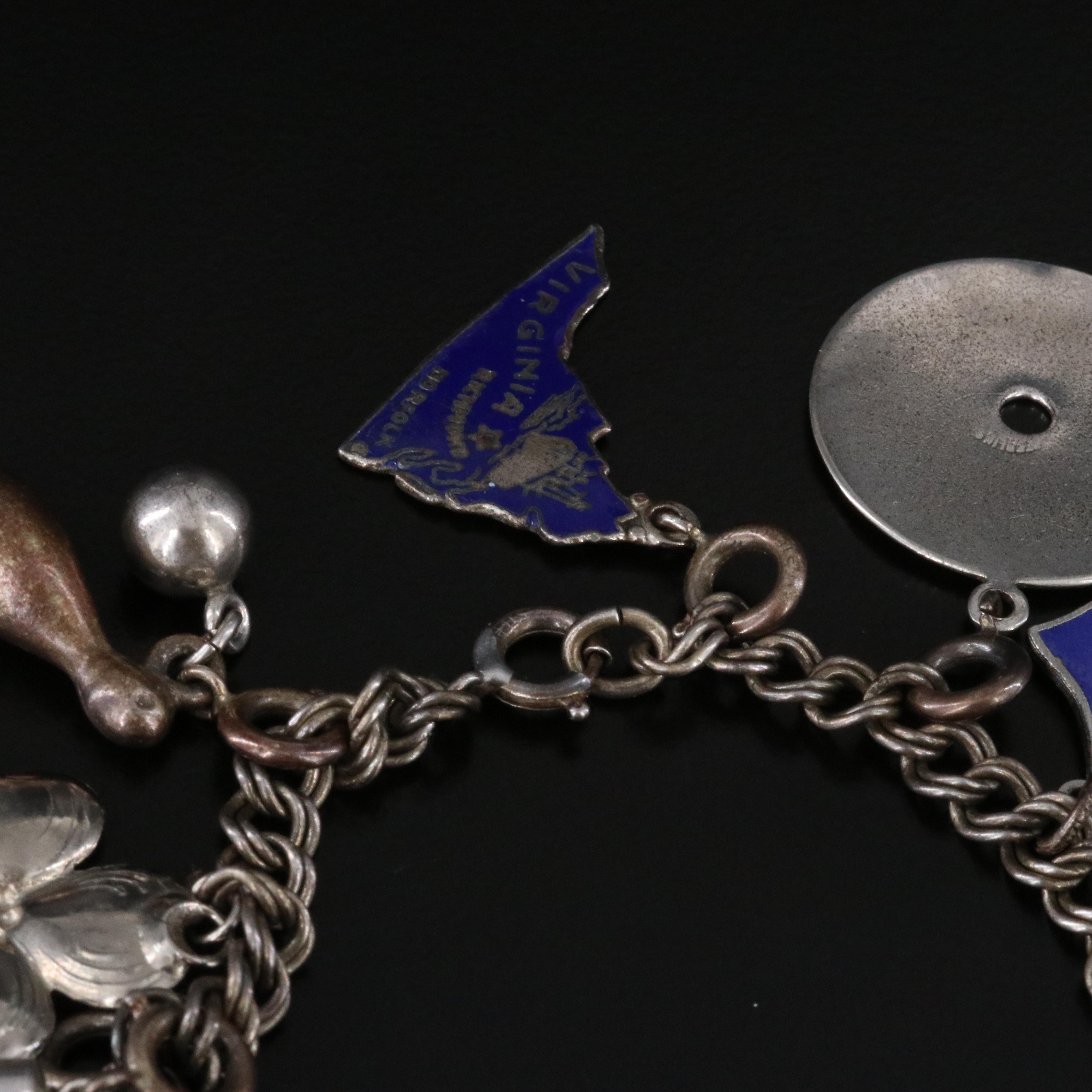 Vintage Sterling Bracelet with Charms and Enamel