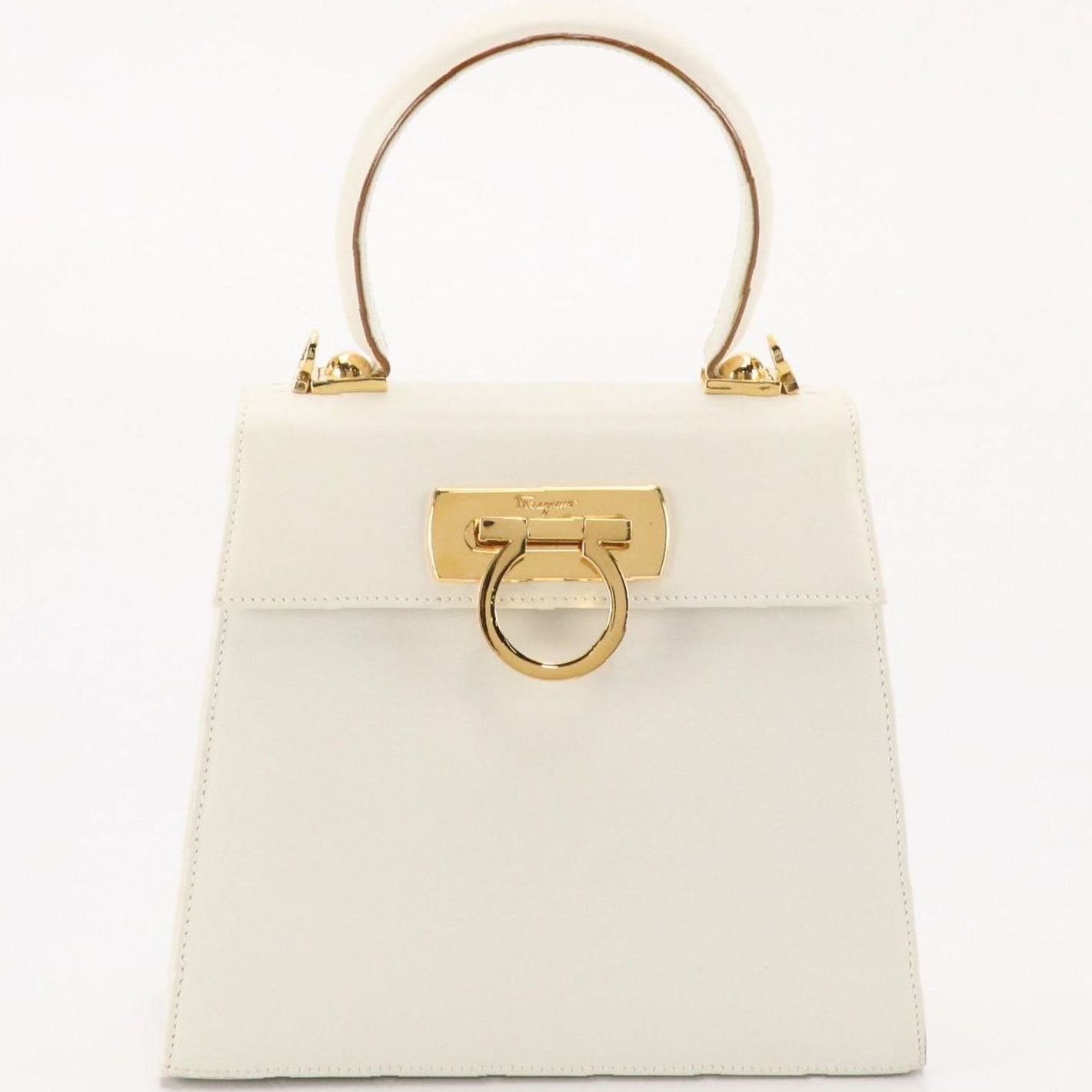 Salvatore Ferragamo Gancini Top Handle Two-Way Bag in White Leather