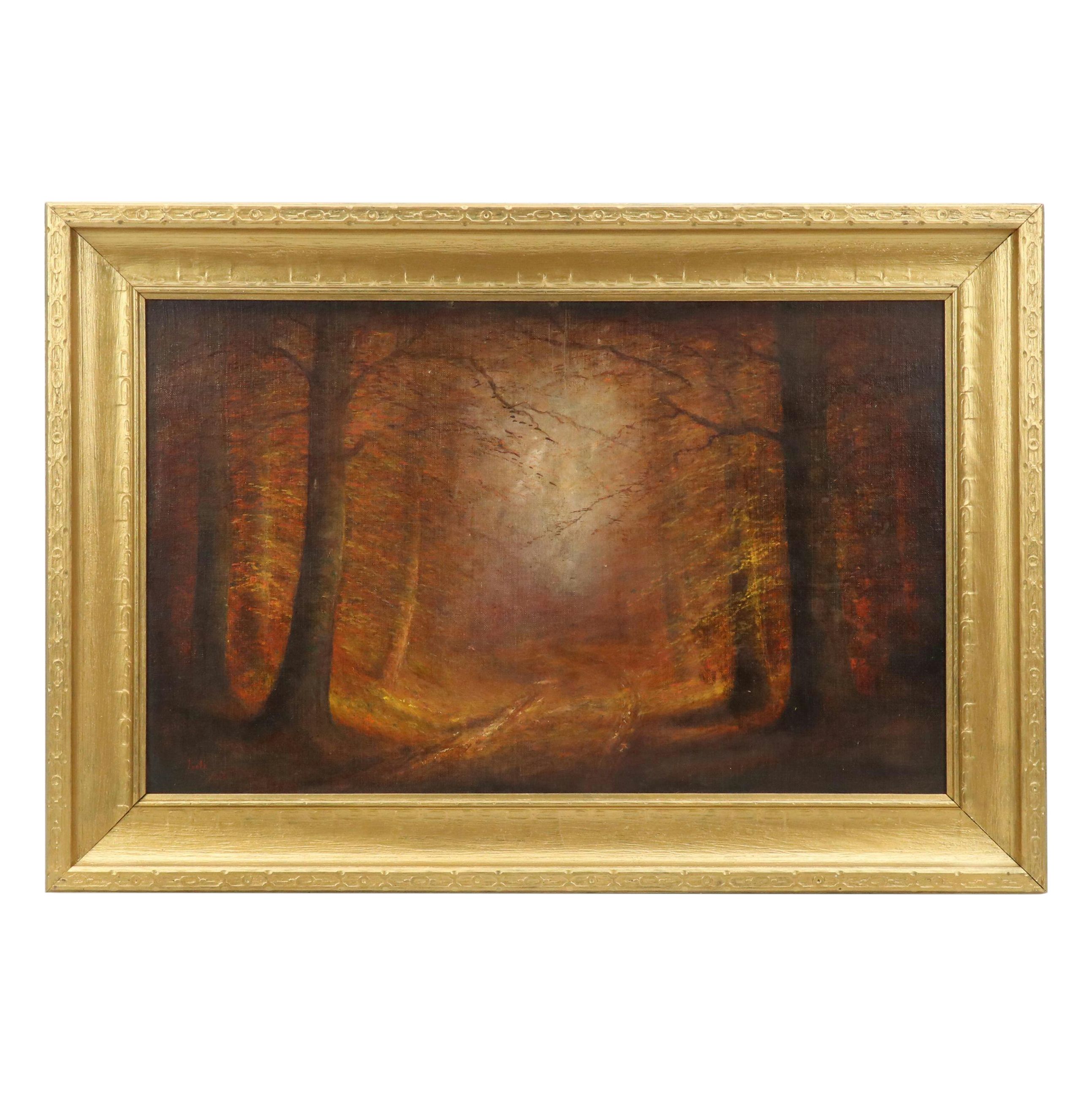 American Luminist Woodland Lanscape Oil Painting