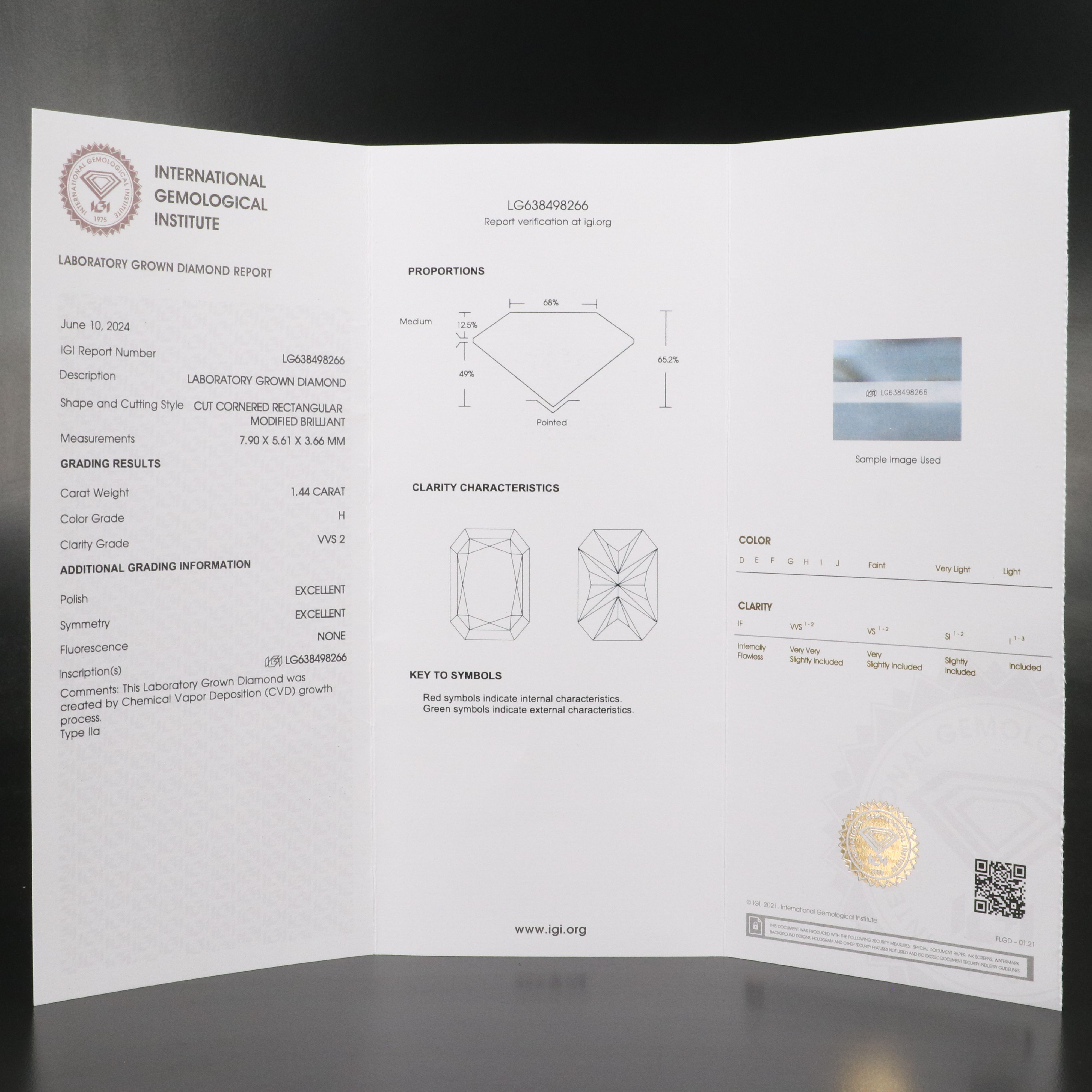 Loose 1.44 CT Lab Grown Diamond with IGI Report