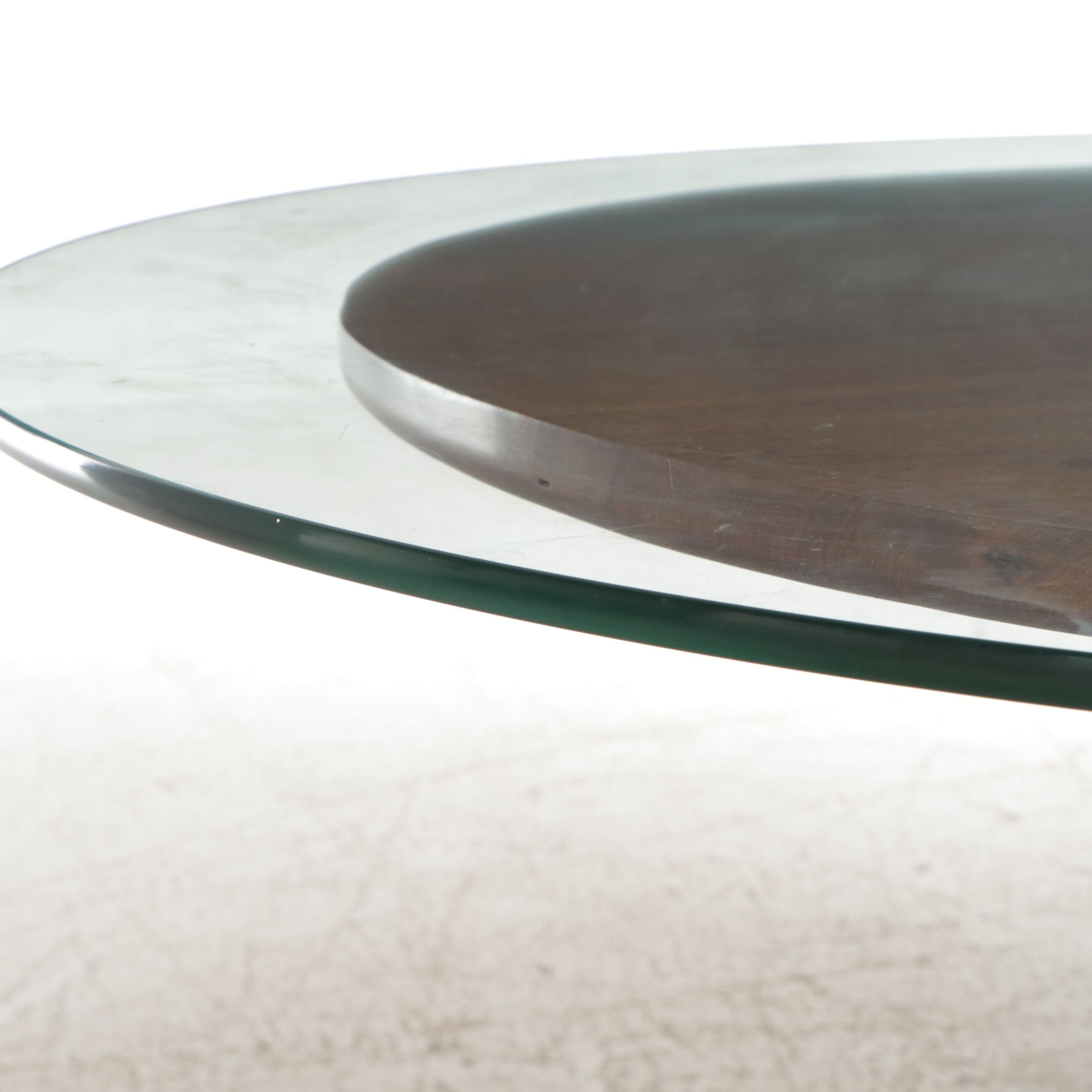 Walnut Pedestal Table with Glass Top