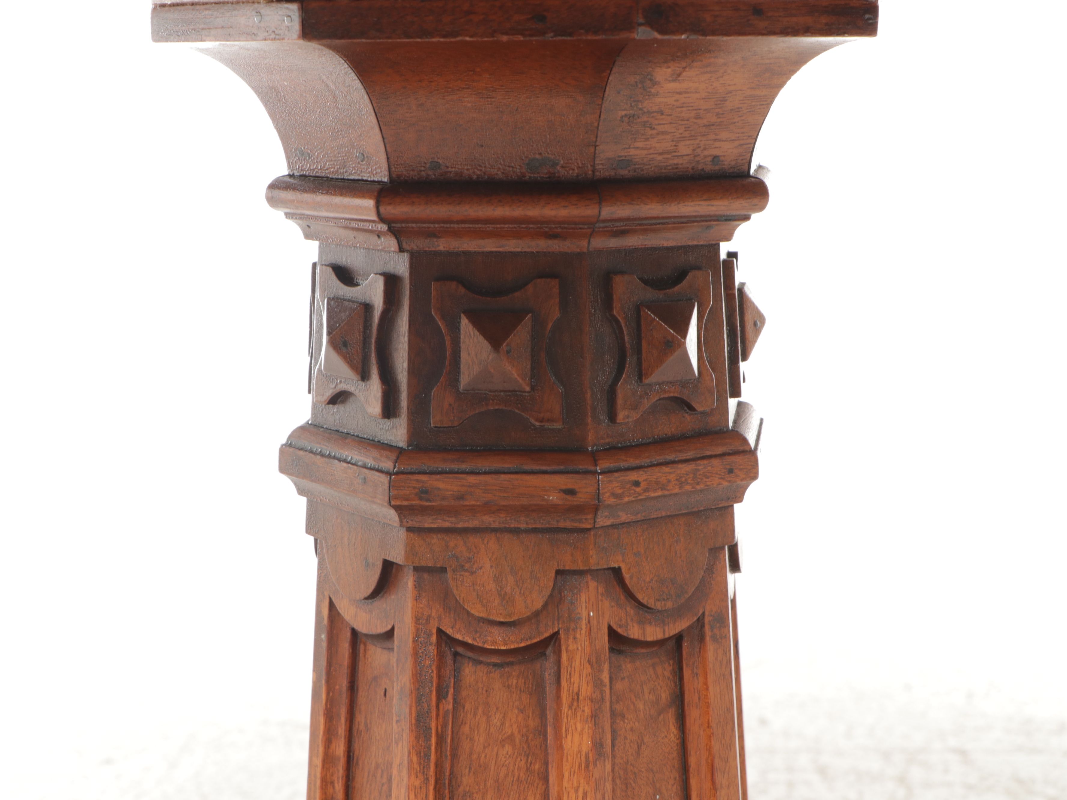Walnut Pedestal Table with Glass Top