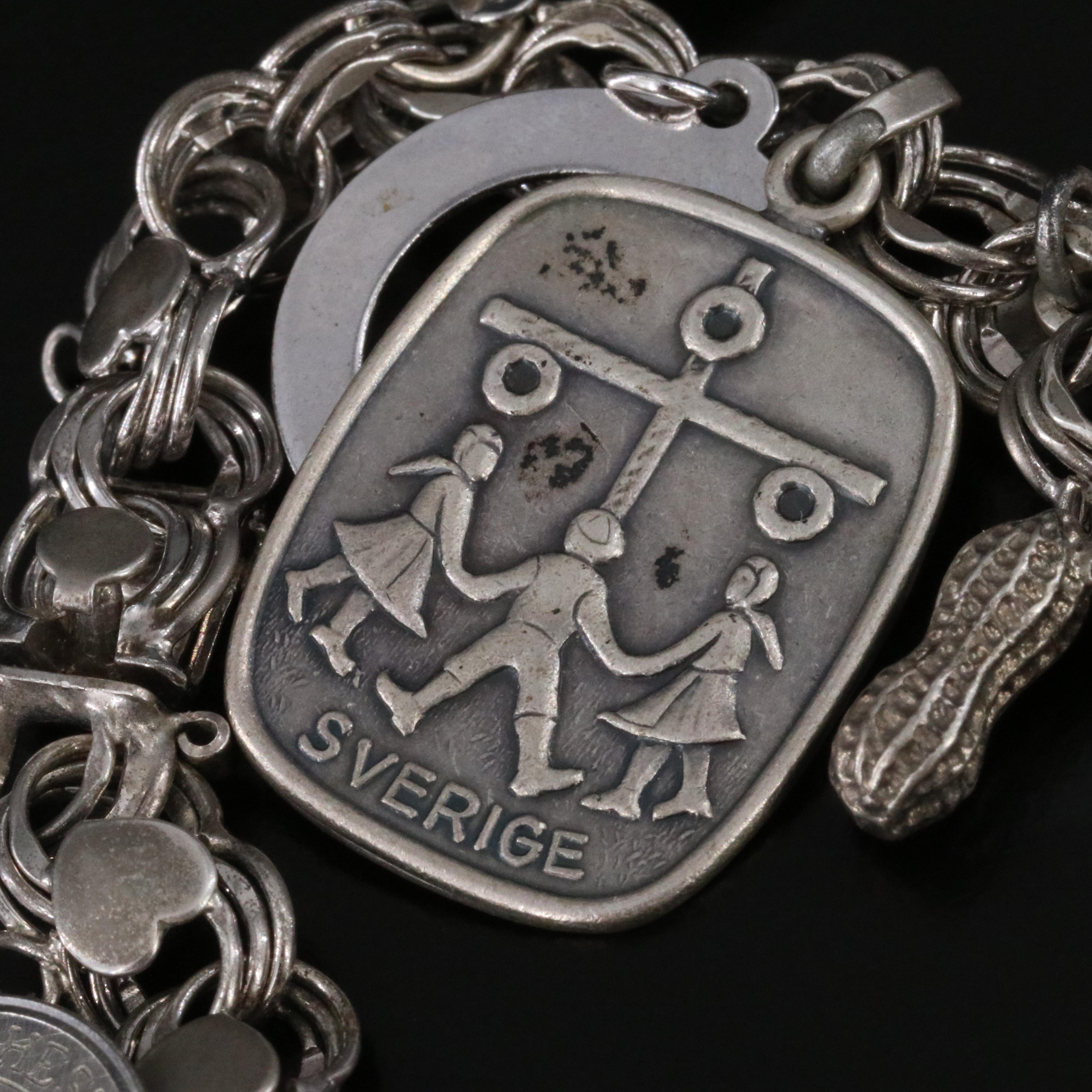 Vintage Sterling Bracelet with Charms Including Rhinestone