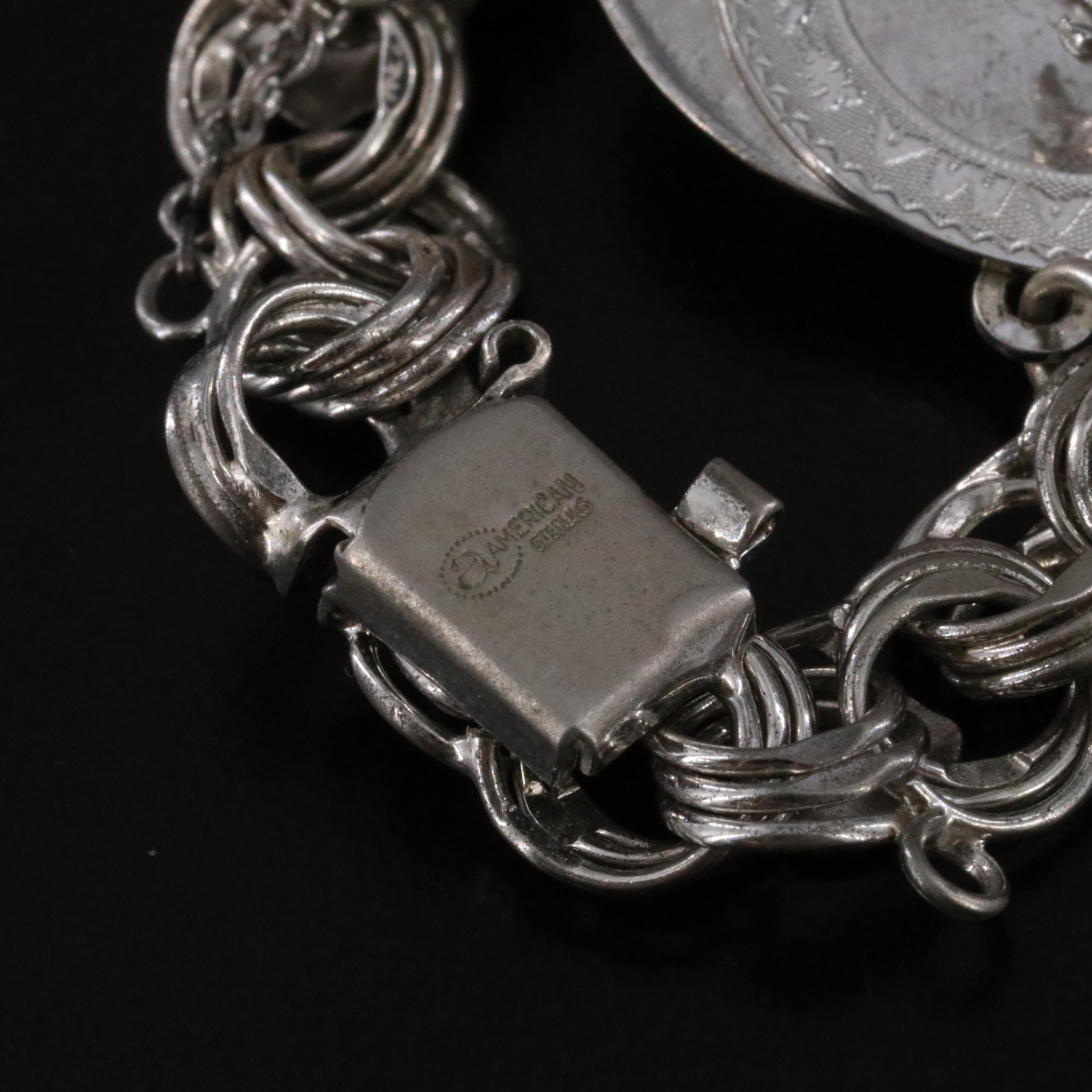 Vintage Sterling Bracelet with Charms Including Rhinestone