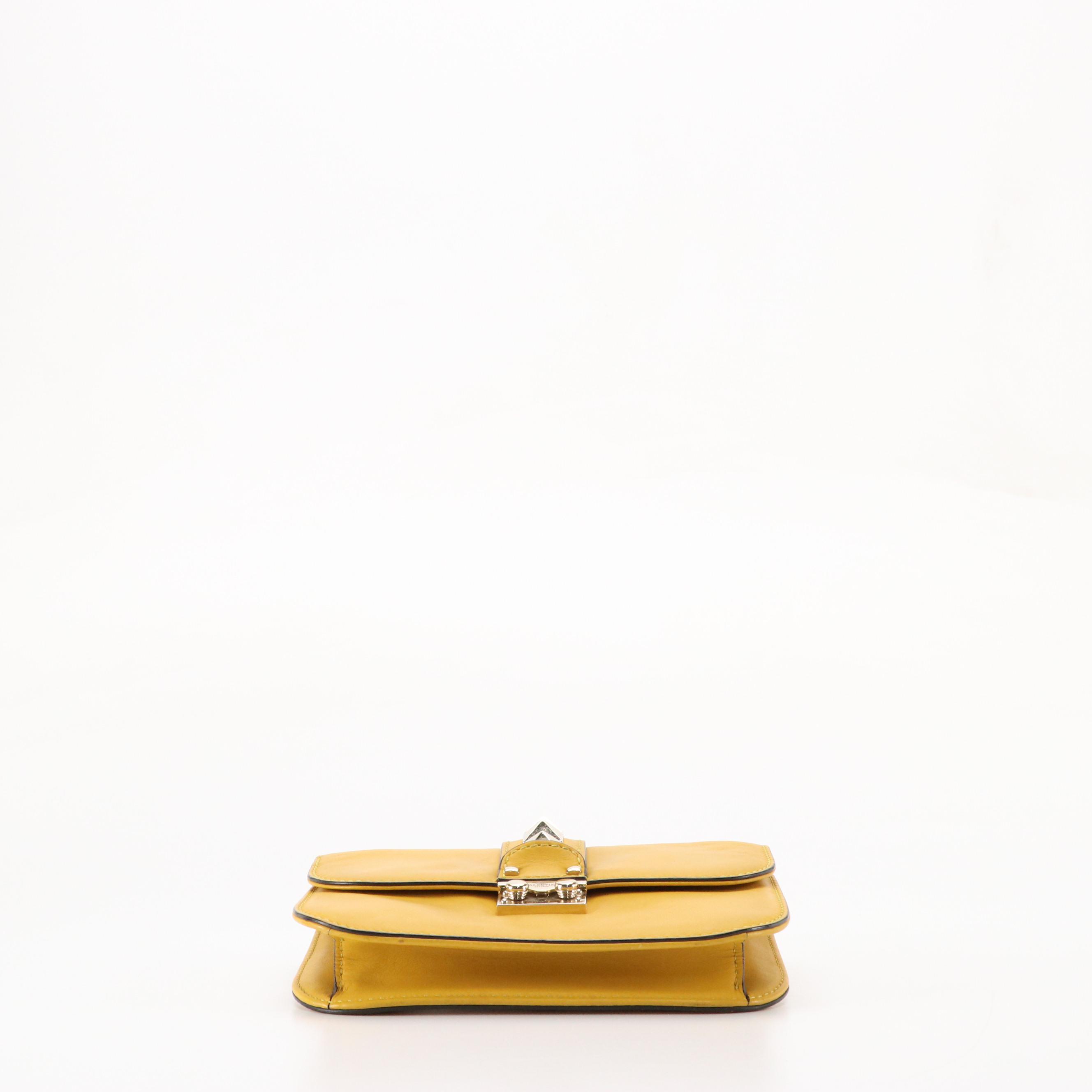 Valentino Garavani Rock Stud Flap Chain Bag in Mustard Yellow Calfskin Leather