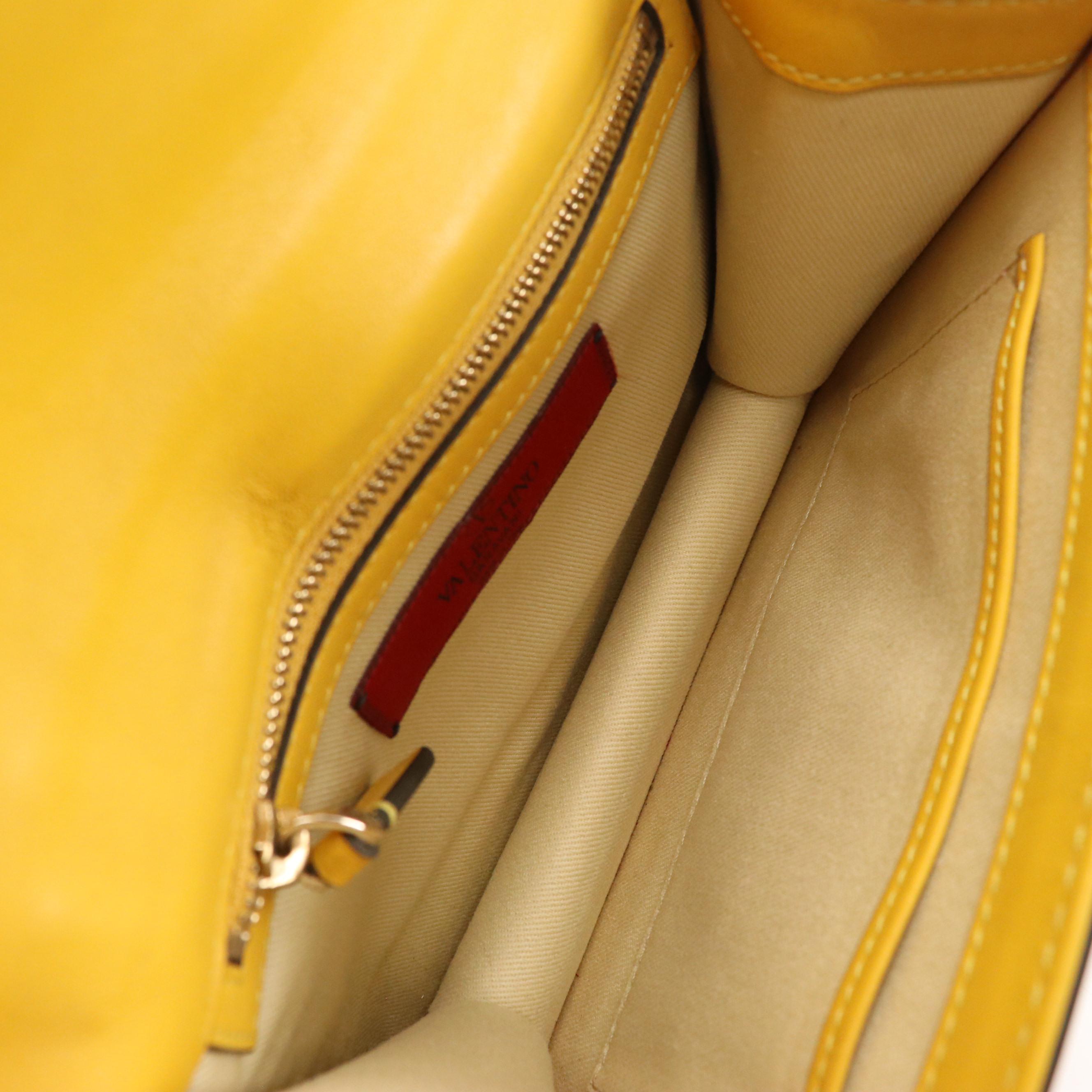 Valentino Garavani Rock Stud Flap Chain Bag in Mustard Yellow Calfskin Leather