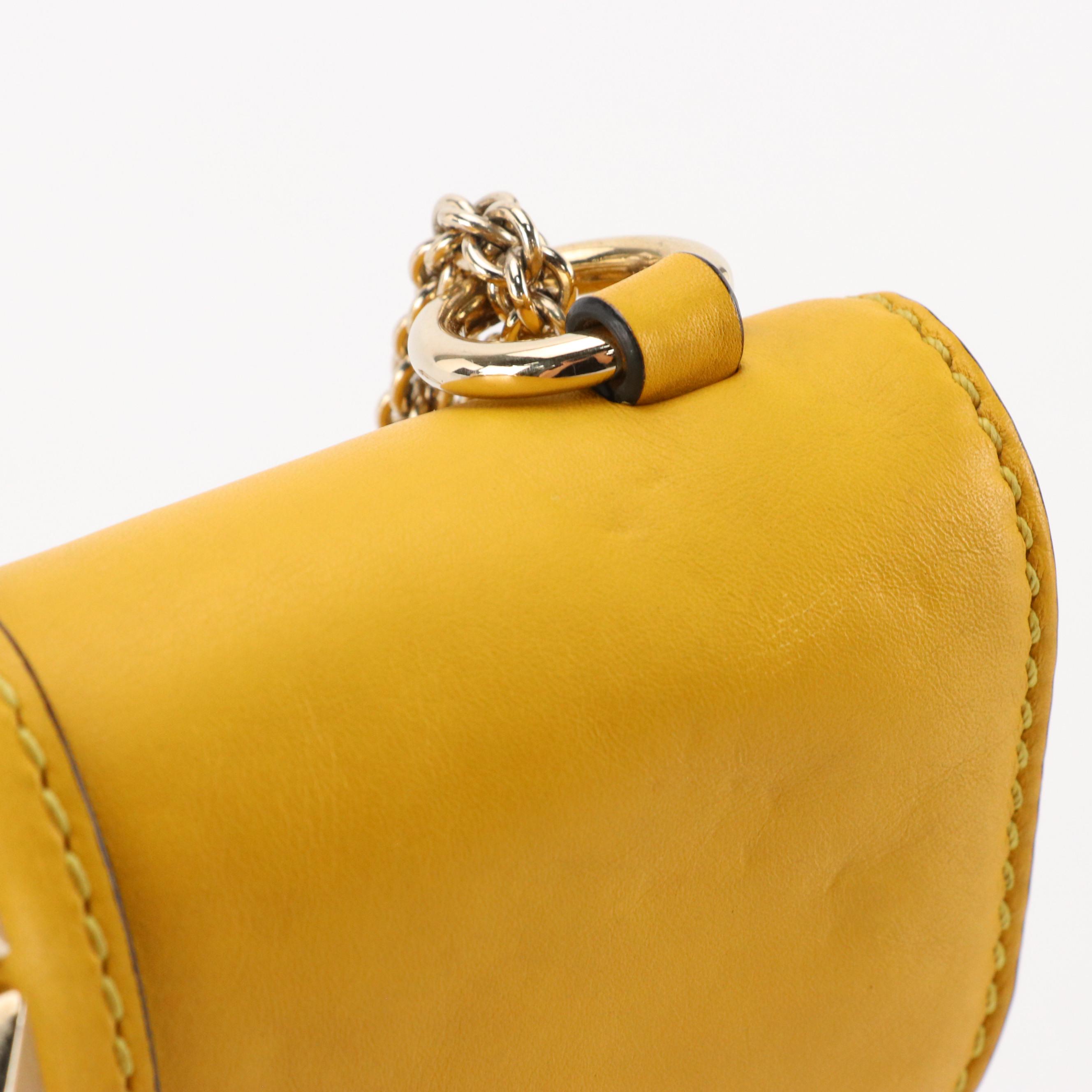 Valentino Garavani Rock Stud Flap Chain Bag in Mustard Yellow Calfskin Leather