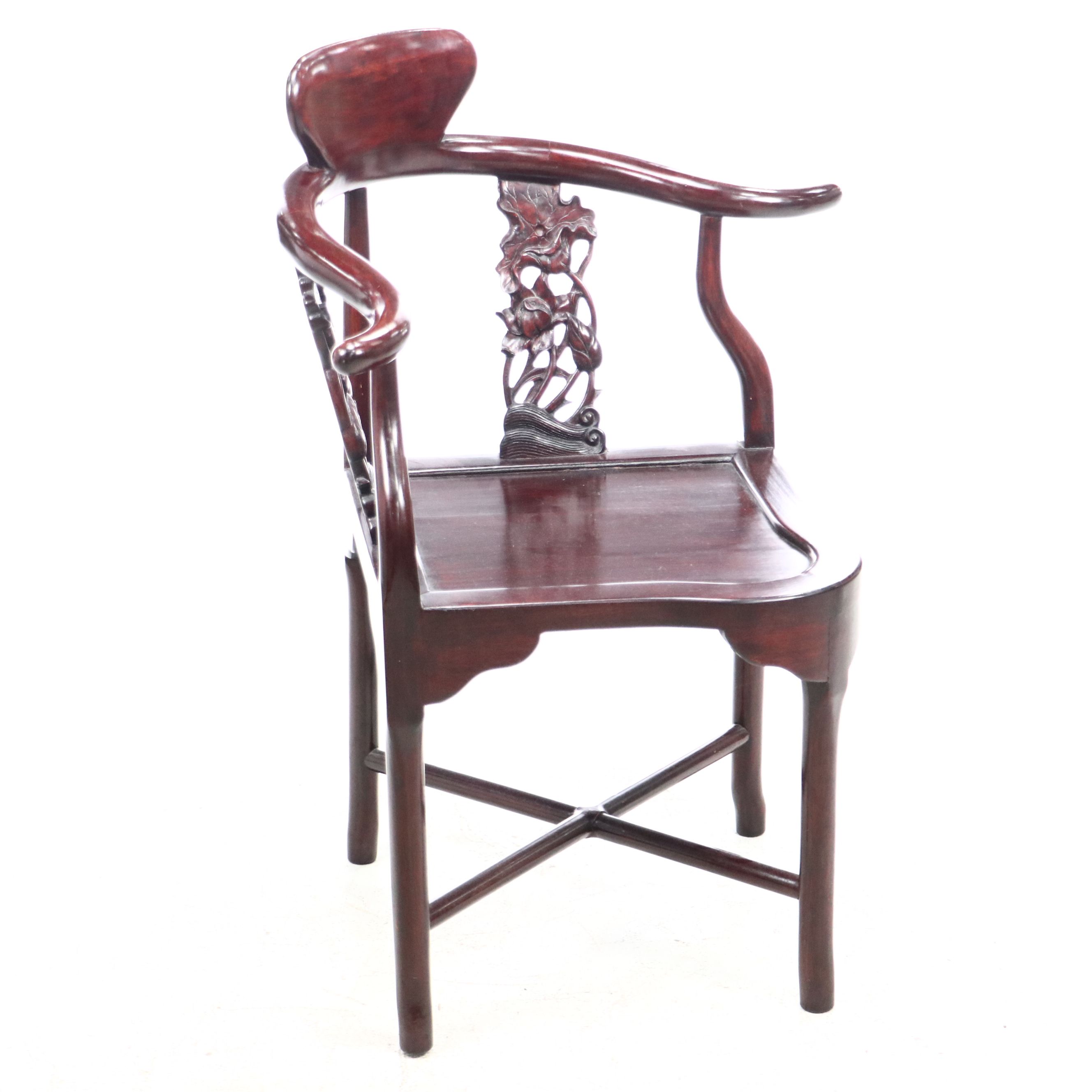 Chinese Style Carved Mahogany Corner Armchair