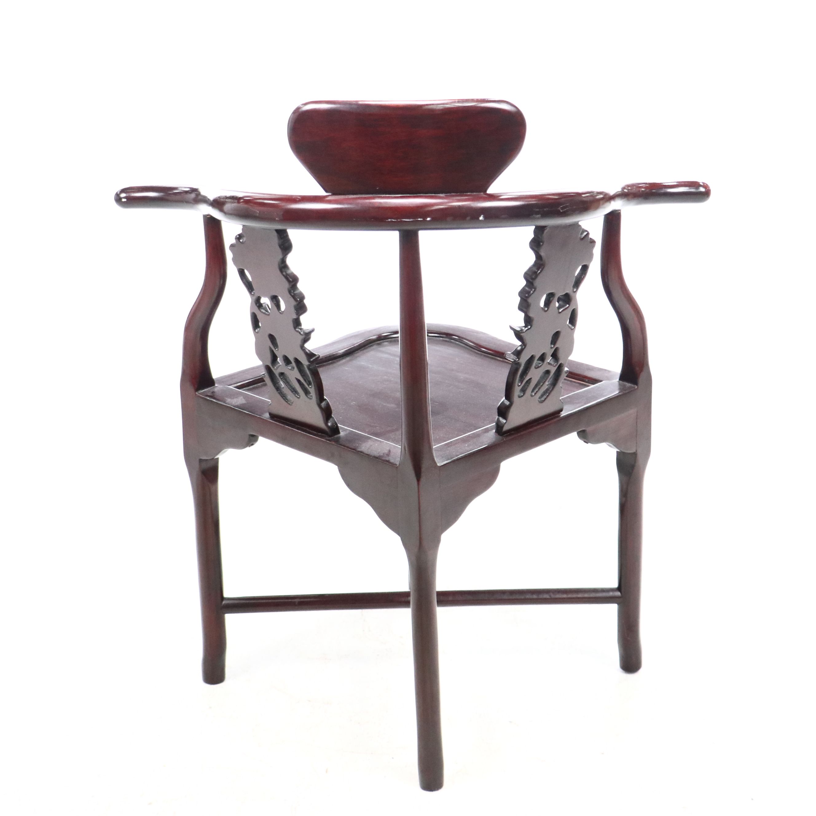 Chinese Style Carved Mahogany Corner Armchair