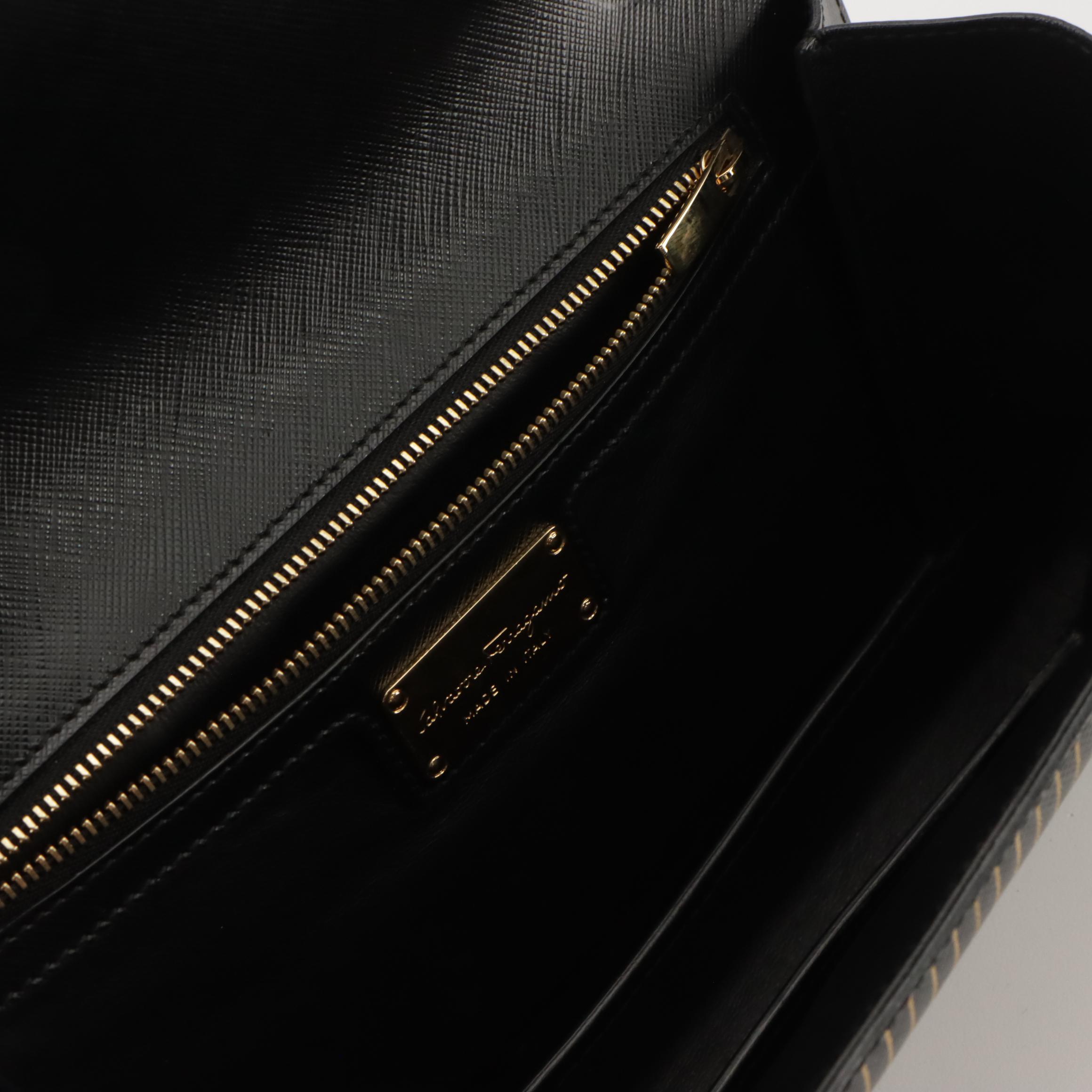 Salvatore Ferragamo Ginny Crossbody Bag in Gold Striped Black Saffiano Leather