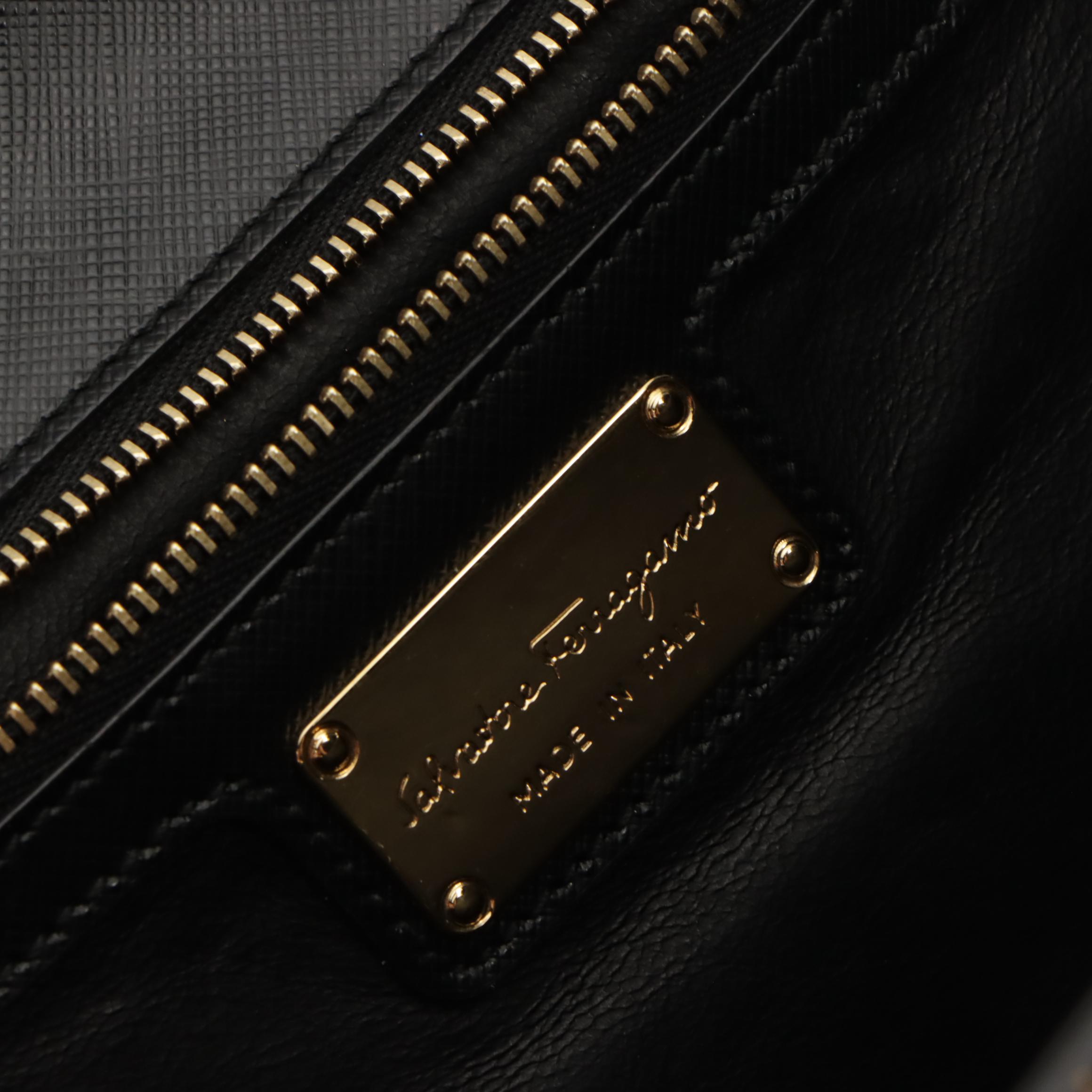 Salvatore Ferragamo Ginny Crossbody Bag in Gold Striped Black Saffiano Leather