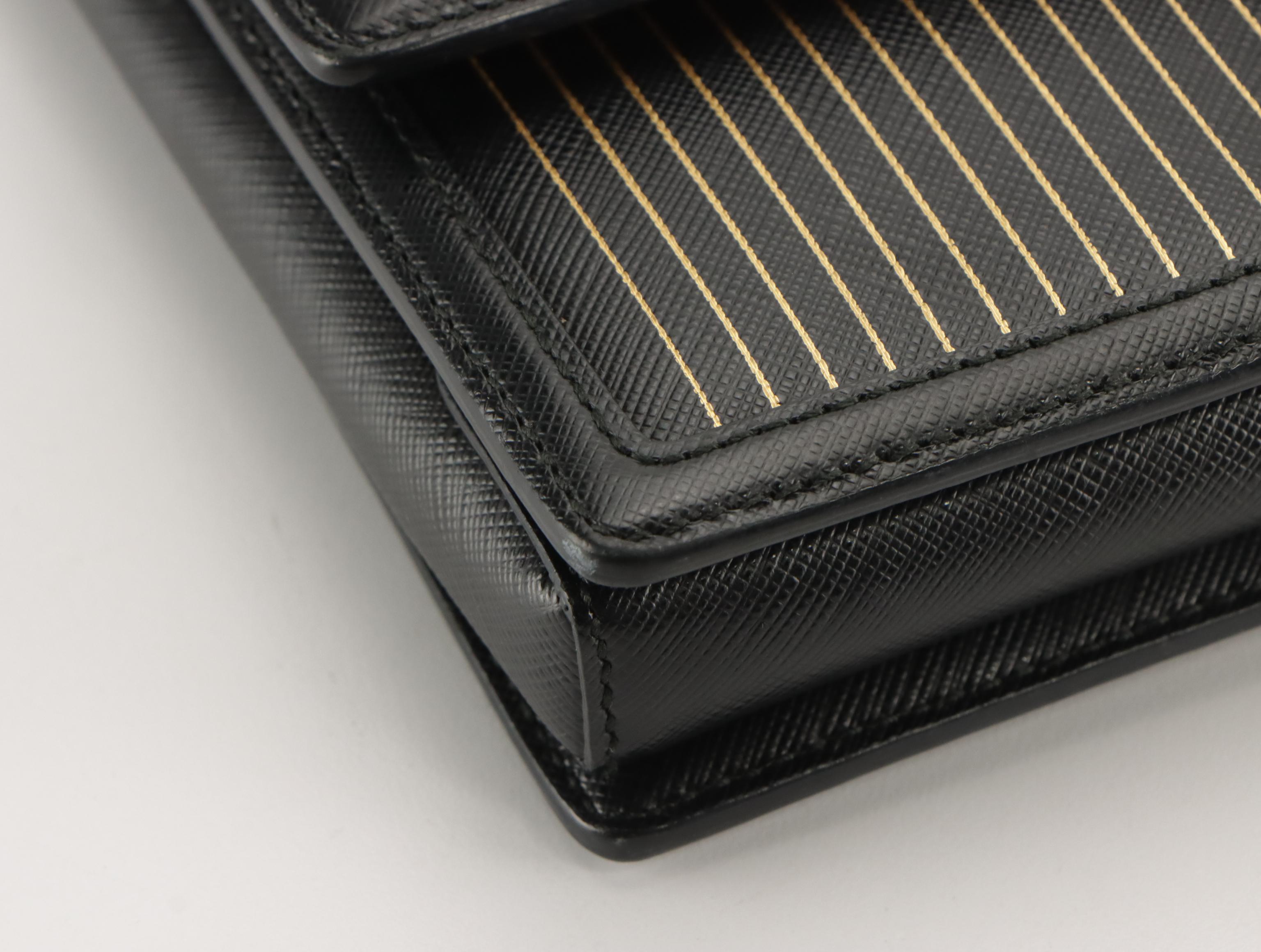 Salvatore Ferragamo Ginny Crossbody Bag in Gold Striped Black Saffiano Leather