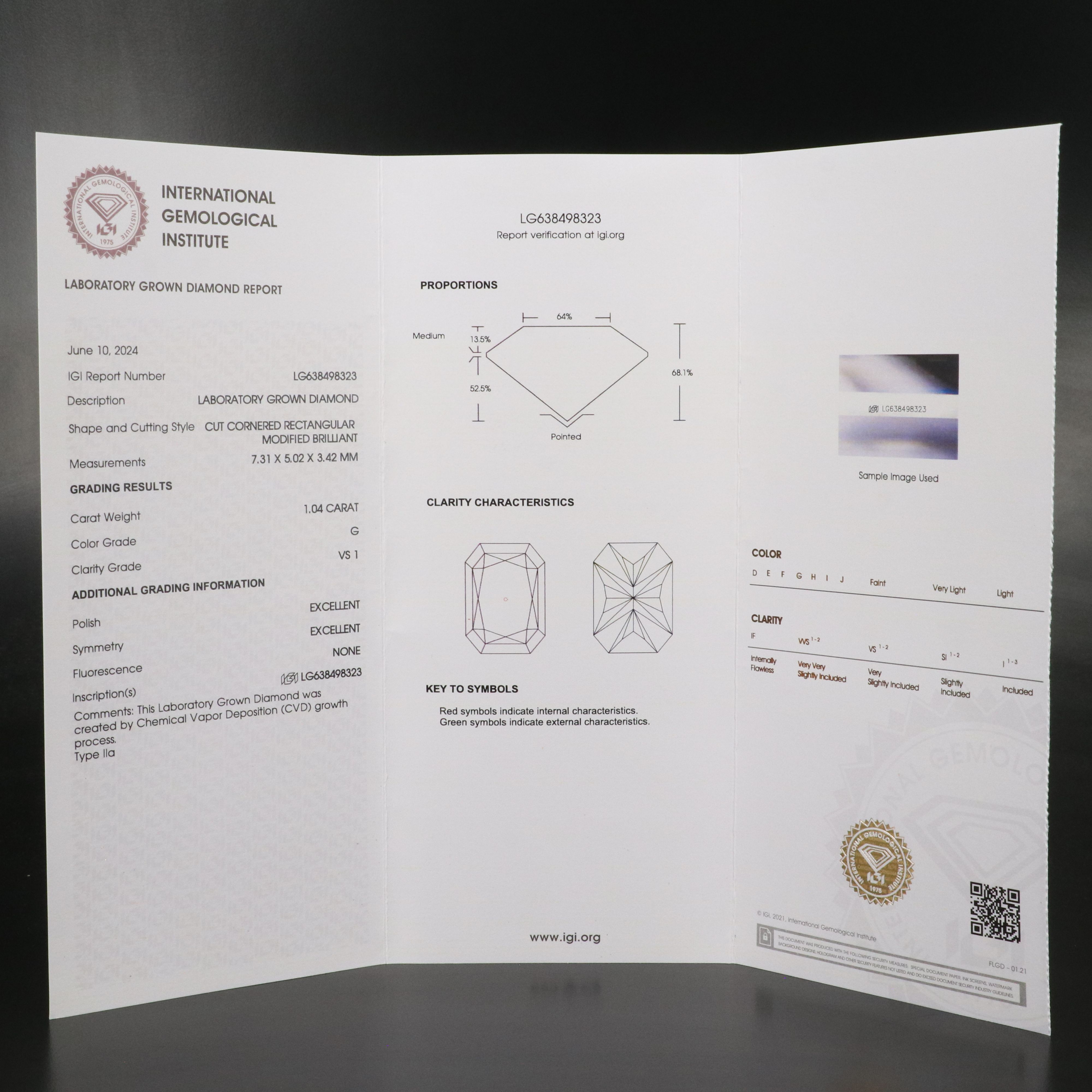 Loose 1.04 CT Lab Grown Diamond with IGI Report
