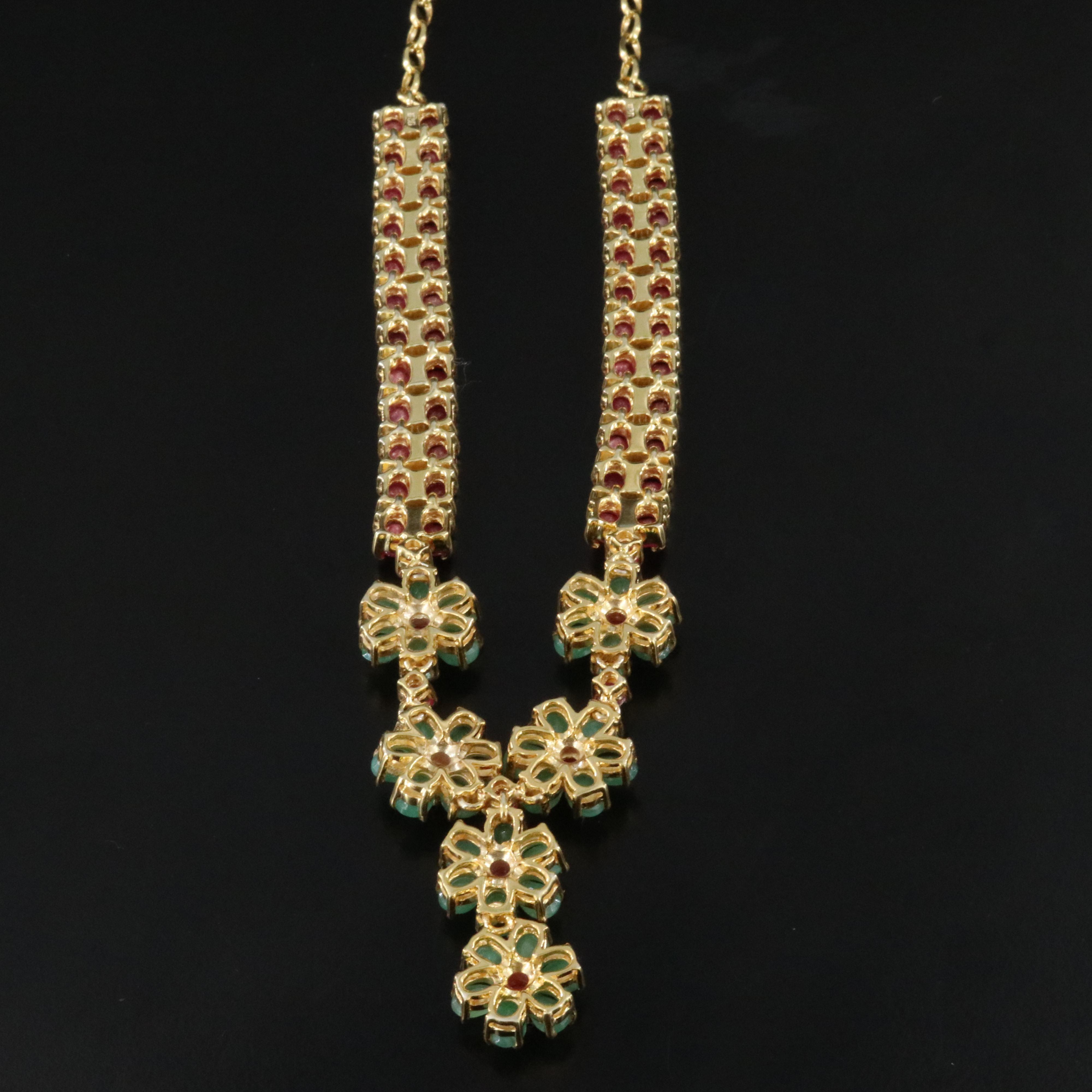 Sterling Emerald and Ruby Flower Y Necklace