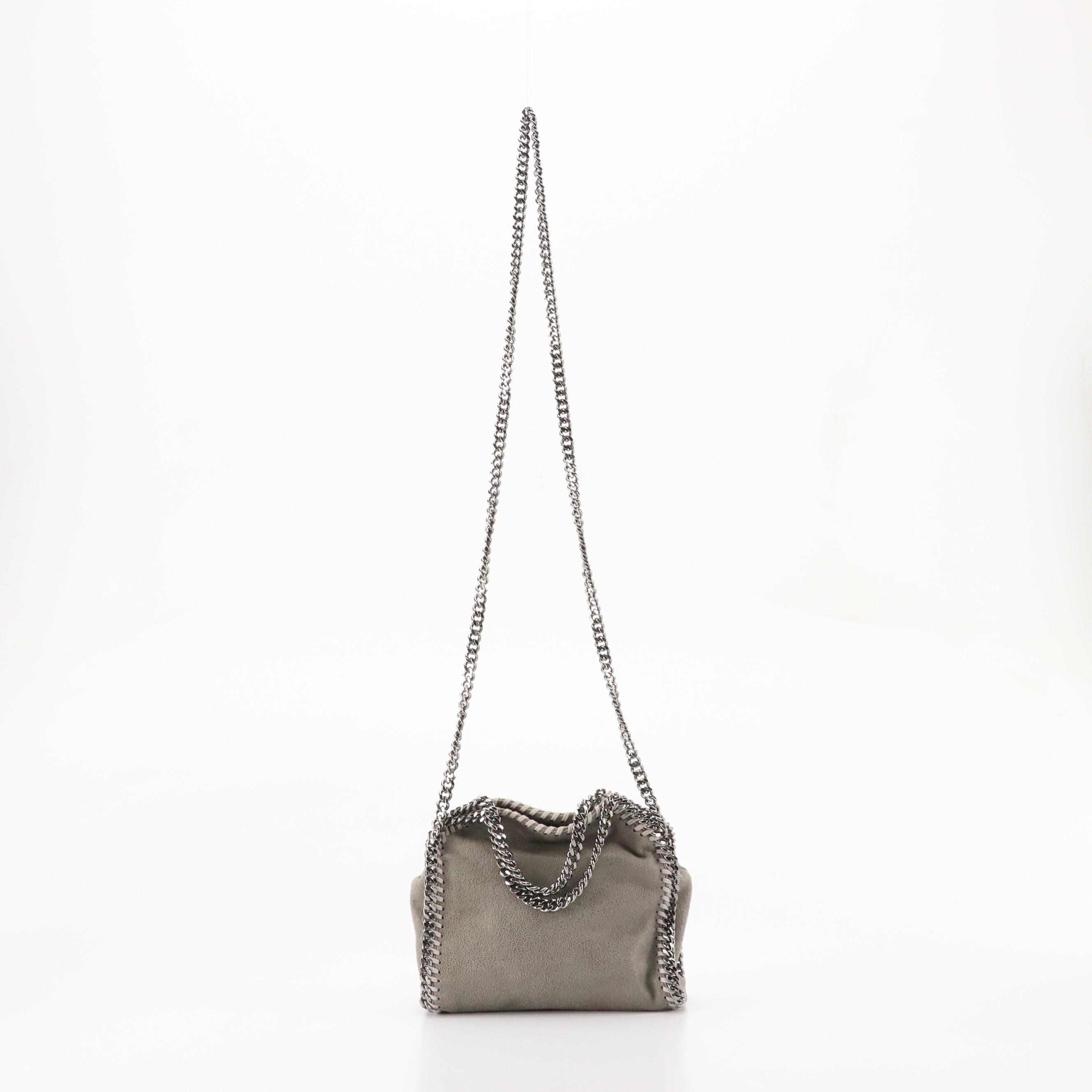 Stella Mccartney Mini Falabella Chain Strap Bag in Grey Shaggy Deer Faux-Leather