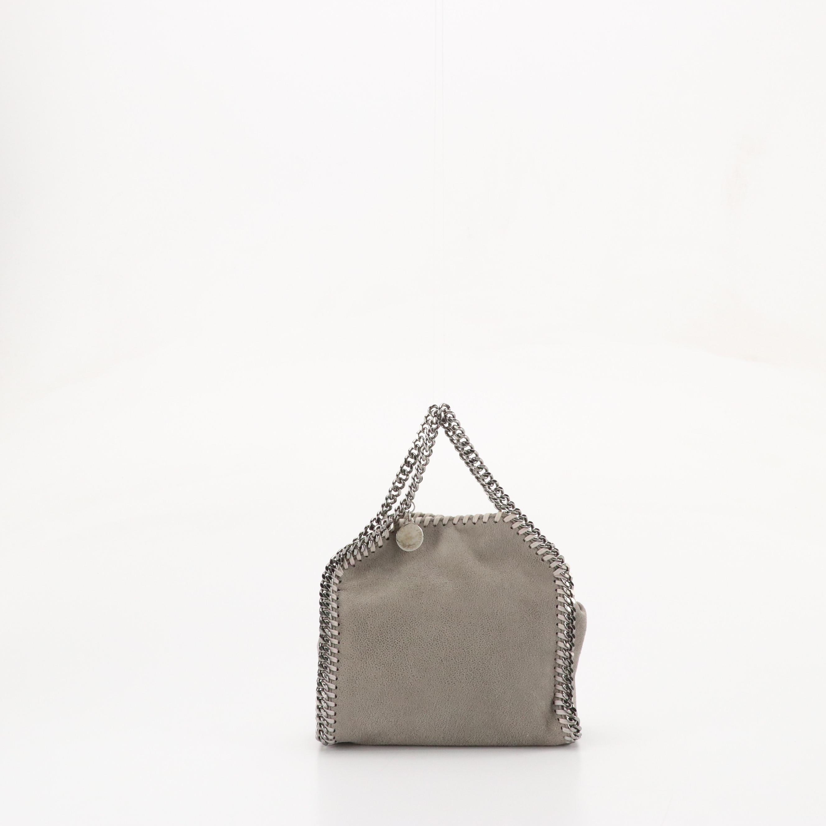 Stella Mccartney Mini Falabella Chain Strap Bag in Grey Shaggy Deer Faux-Leather