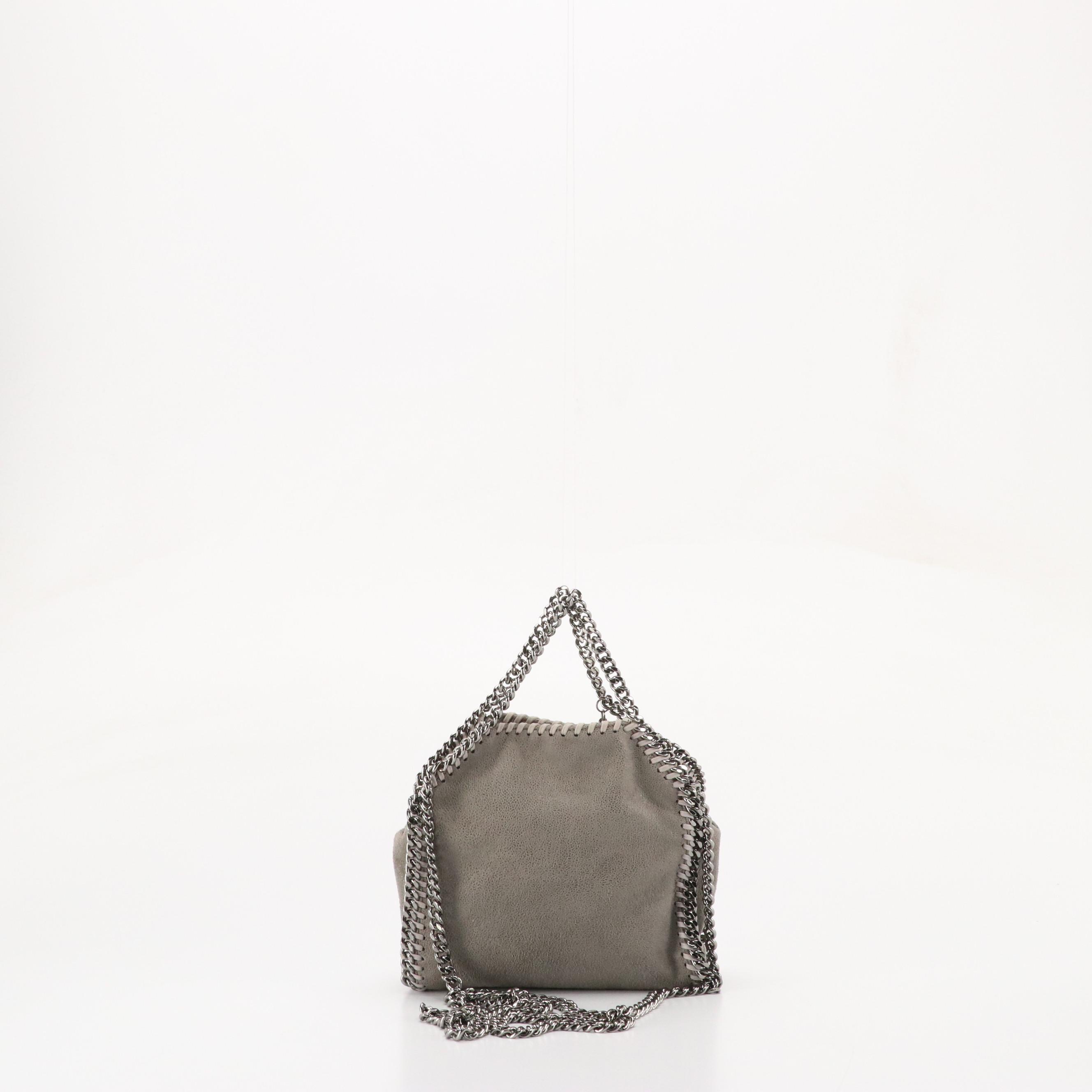 Stella Mccartney Mini Falabella Chain Strap Bag in Grey Shaggy Deer Faux-Leather