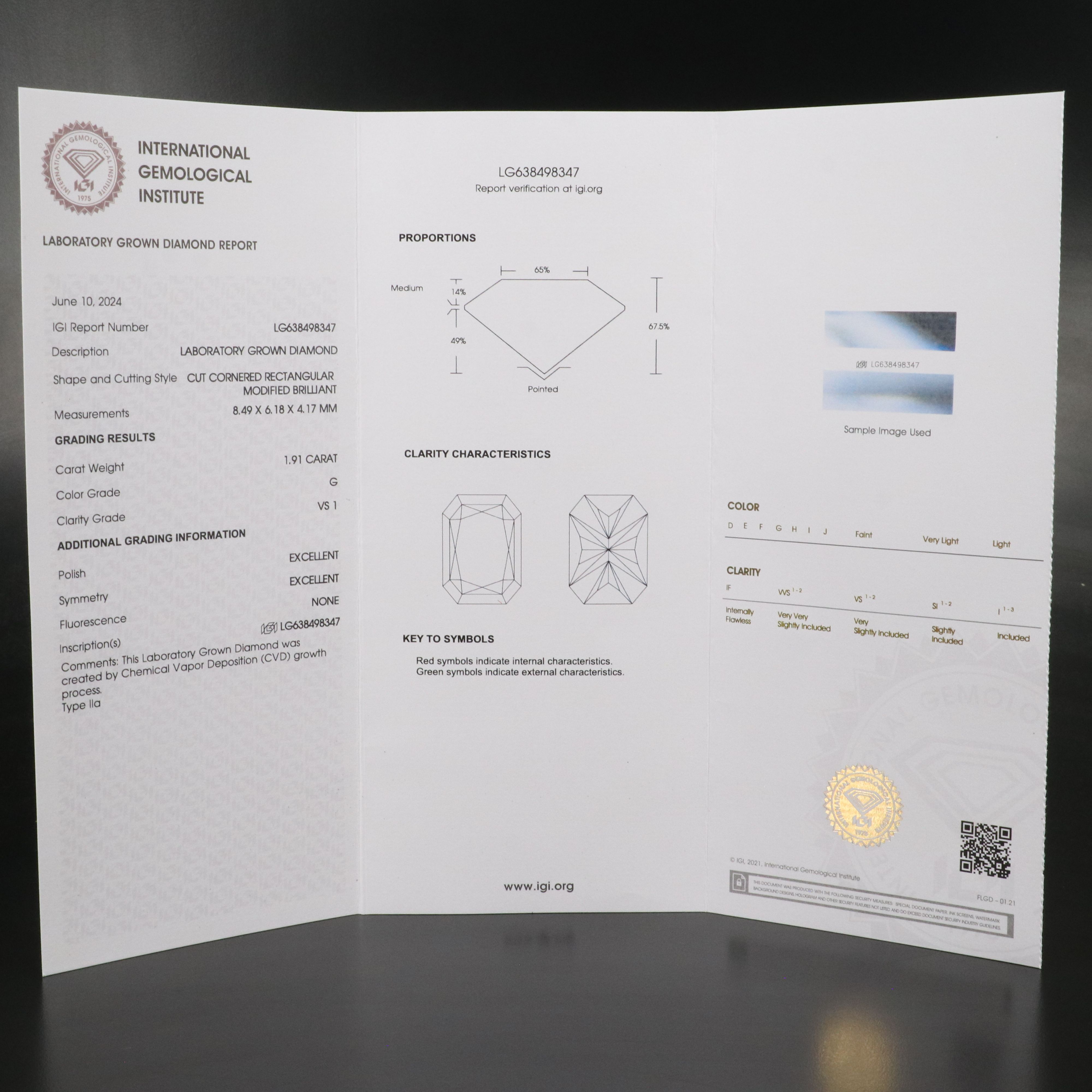 Loose 1.91 CT Lab Grown Diamond with IGI Report