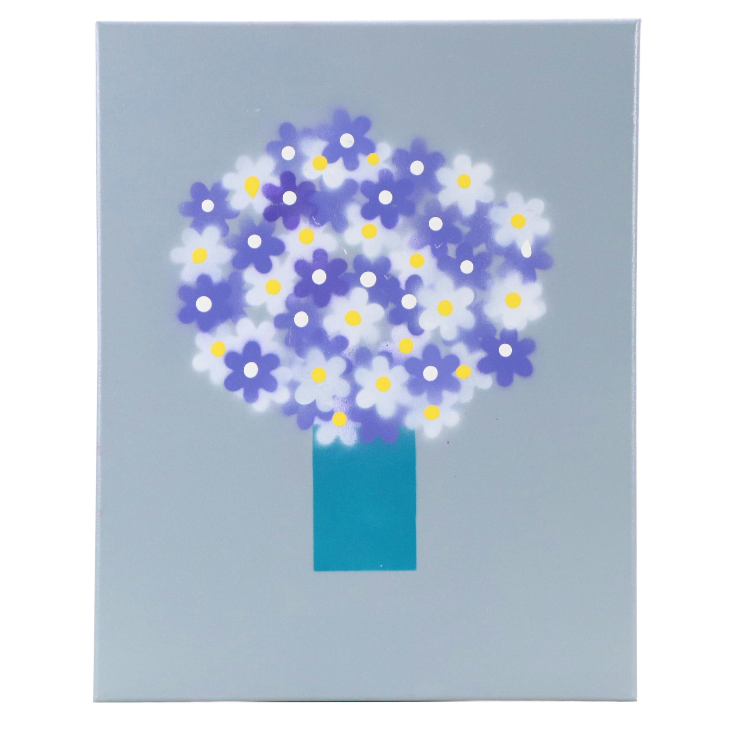 Jason Michael Durham Stylized Floral Still Life Mixed Media Painting "Bouquet"