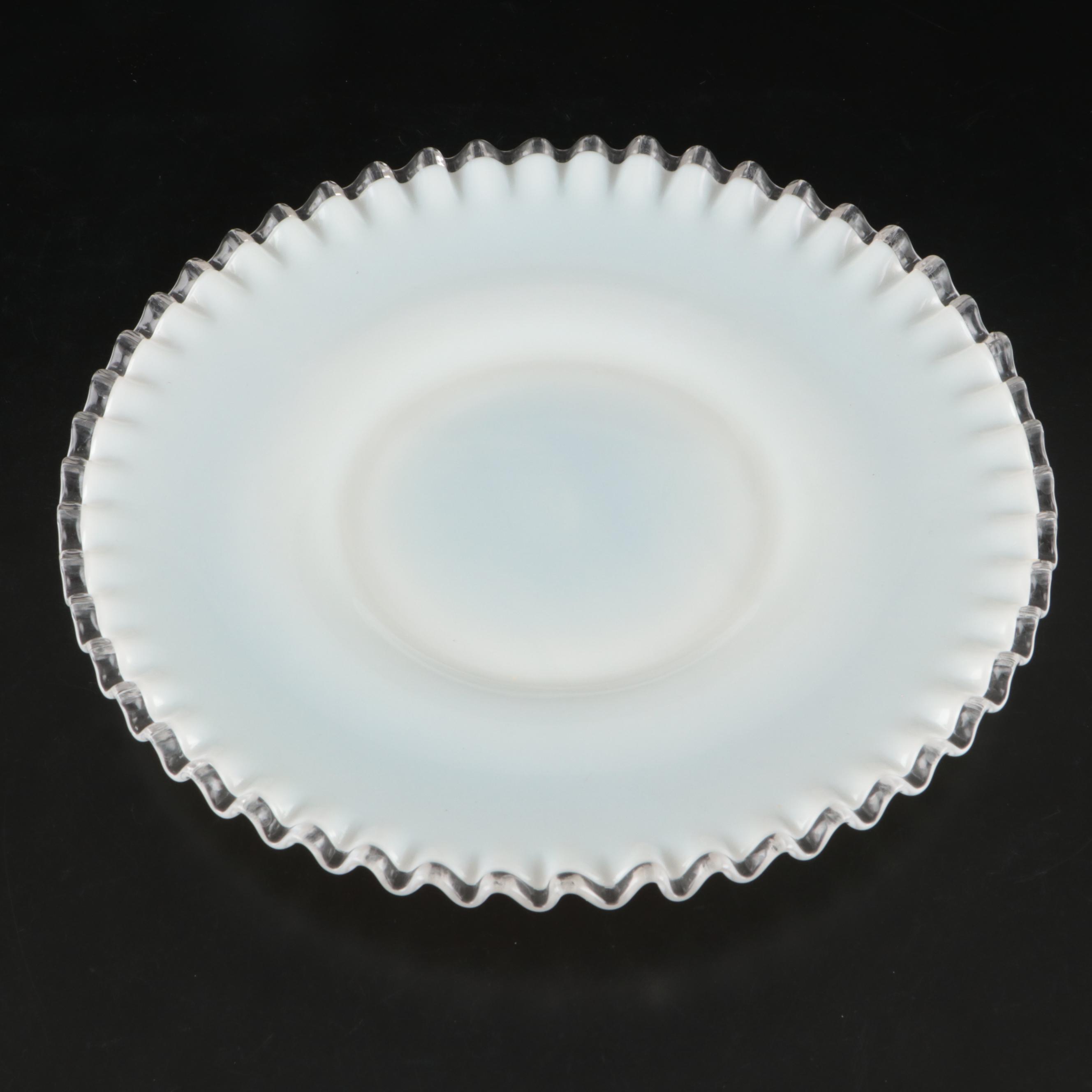 Fenton Hobnail Milk Glass Vase with Ruffle Milk Glass Decorative Bowl and Plate