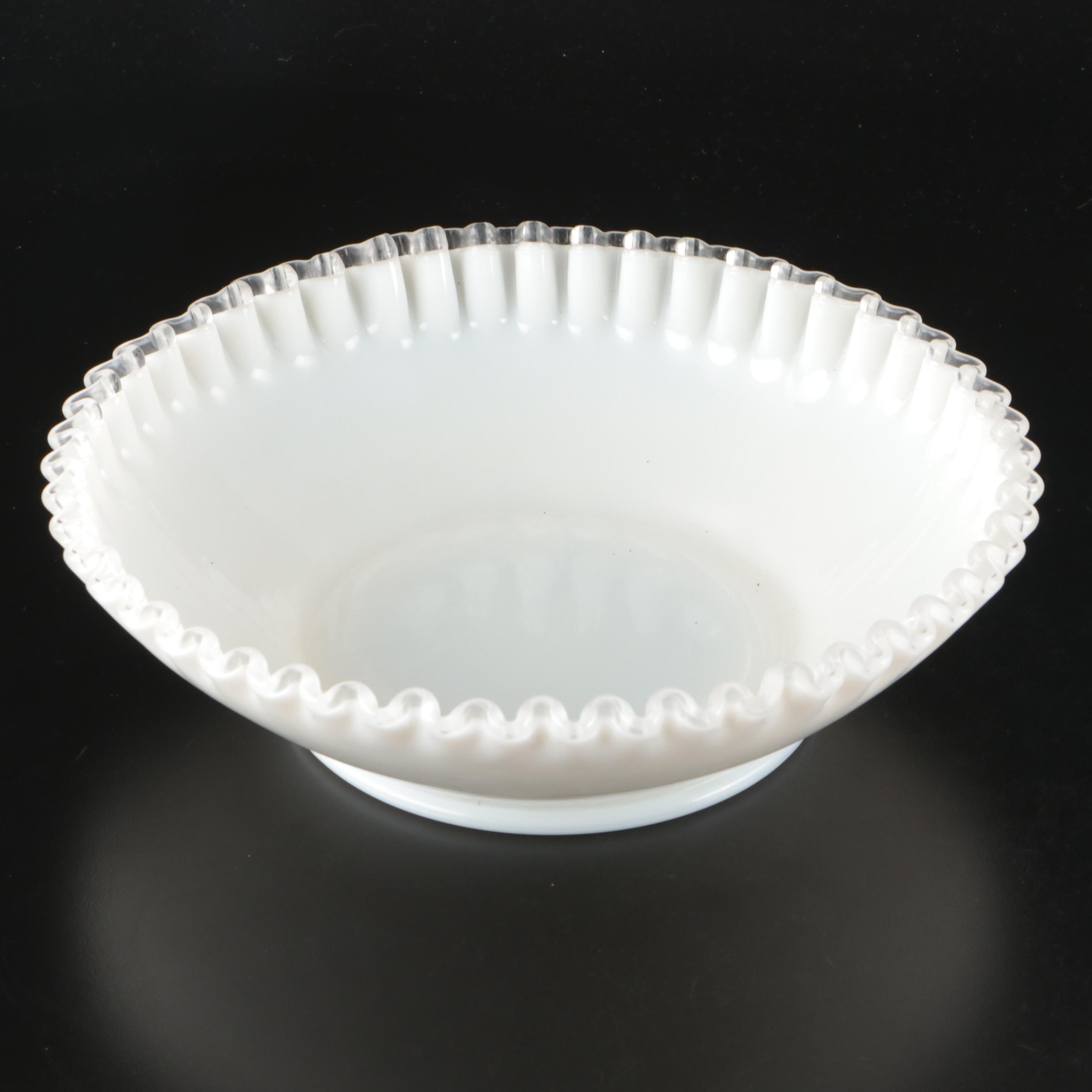 Fenton Hobnail Milk Glass Vase with Ruffle Milk Glass Decorative Bowl and Plate