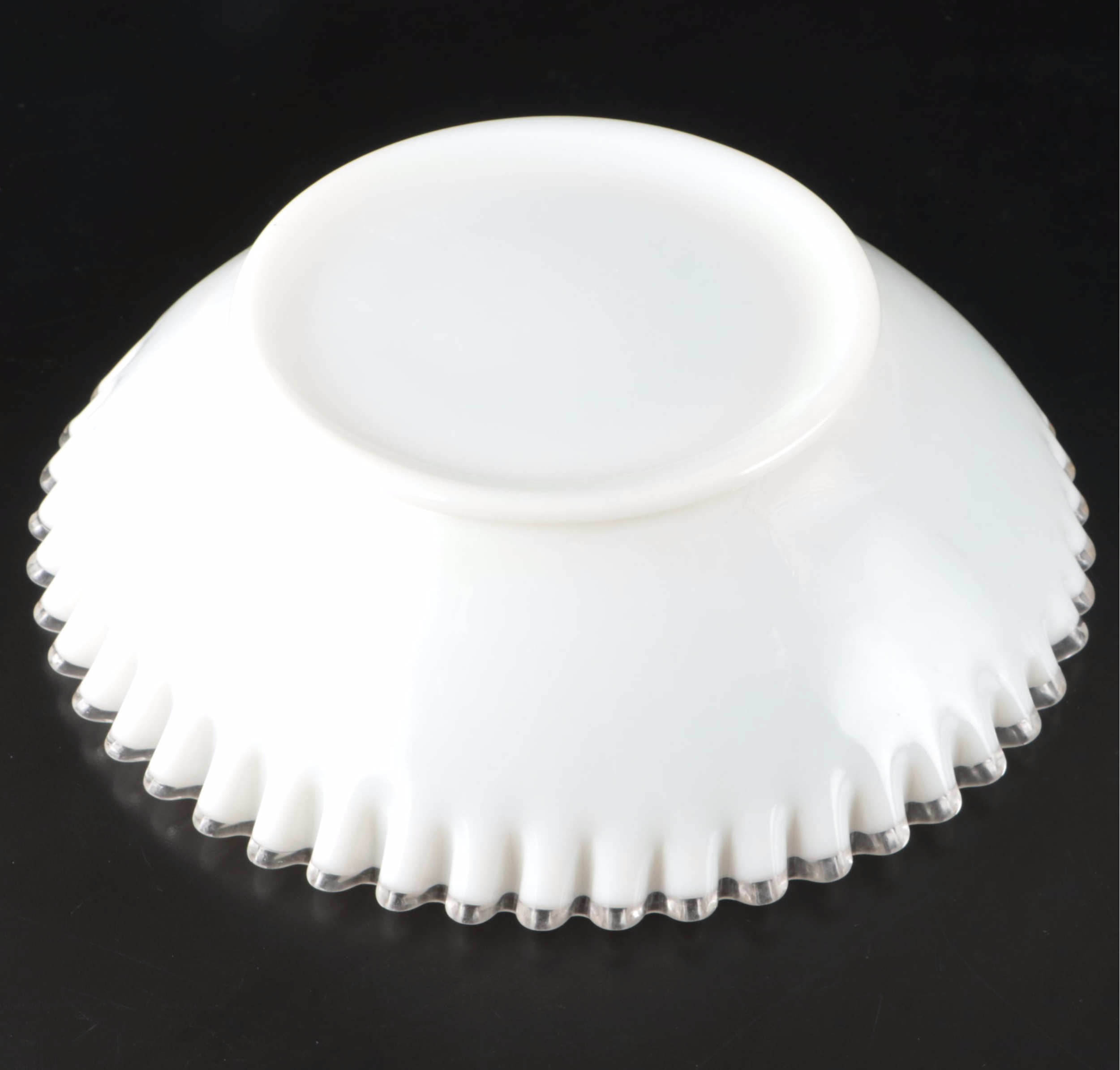 Fenton Hobnail Milk Glass Vase with Ruffle Milk Glass Decorative Bowl and Plate