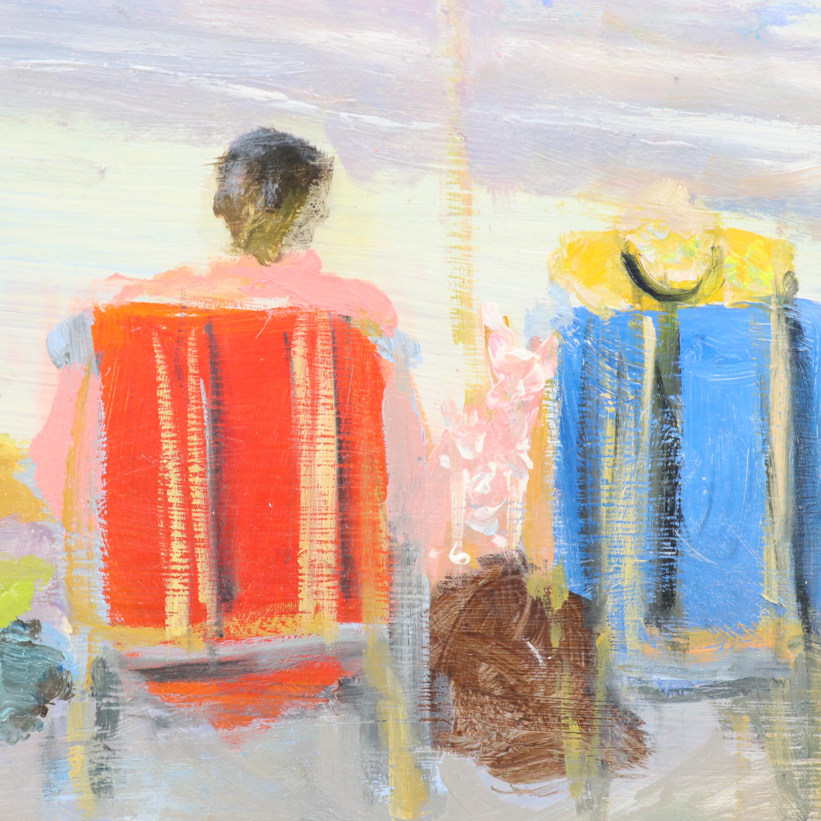 Nino Pippa Oil Painting "Cape Hatteras, Three's Company At The Beach," 2018