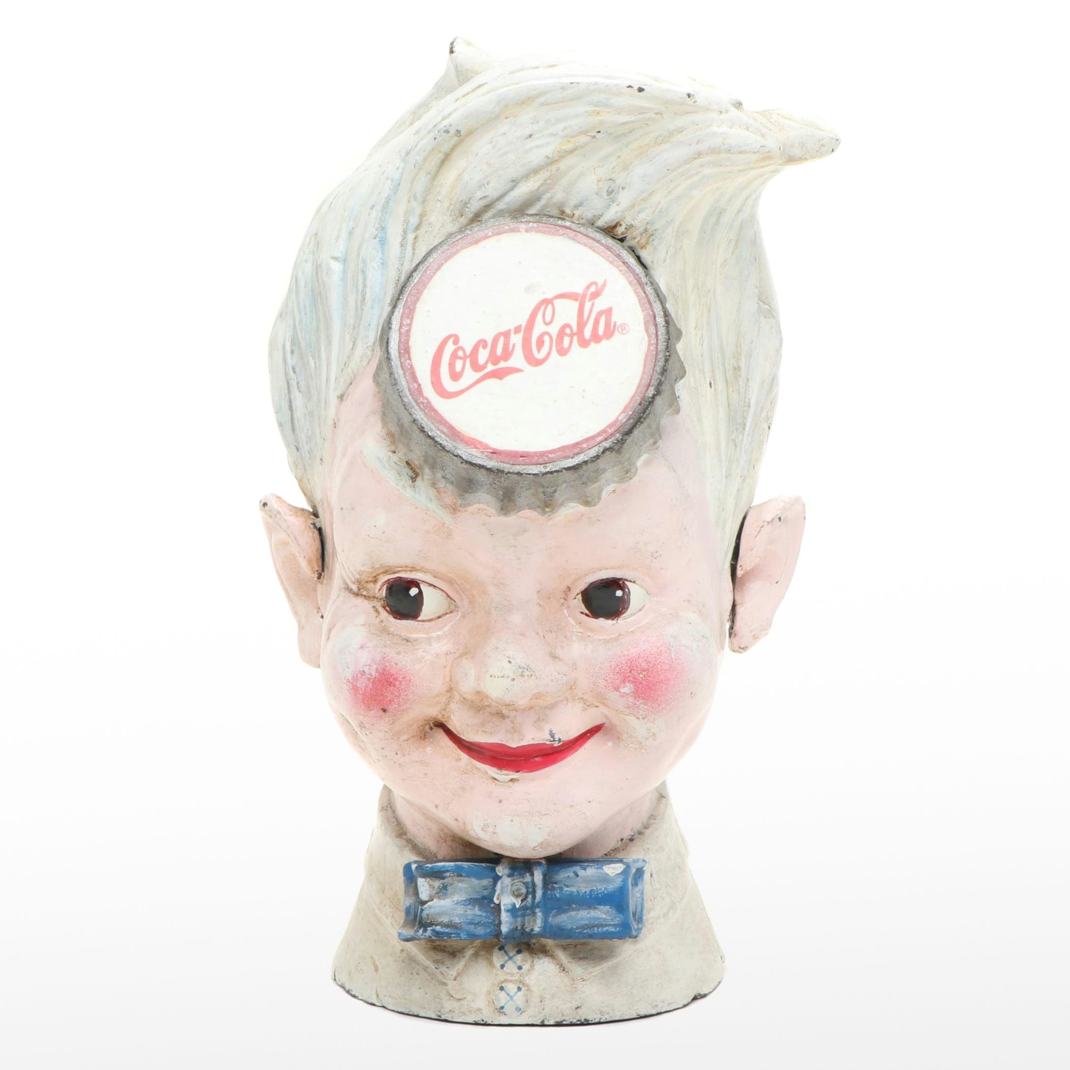 Coca-Cola Sprite Boy Cast Iron Advertising Bank, Mid-20th Century