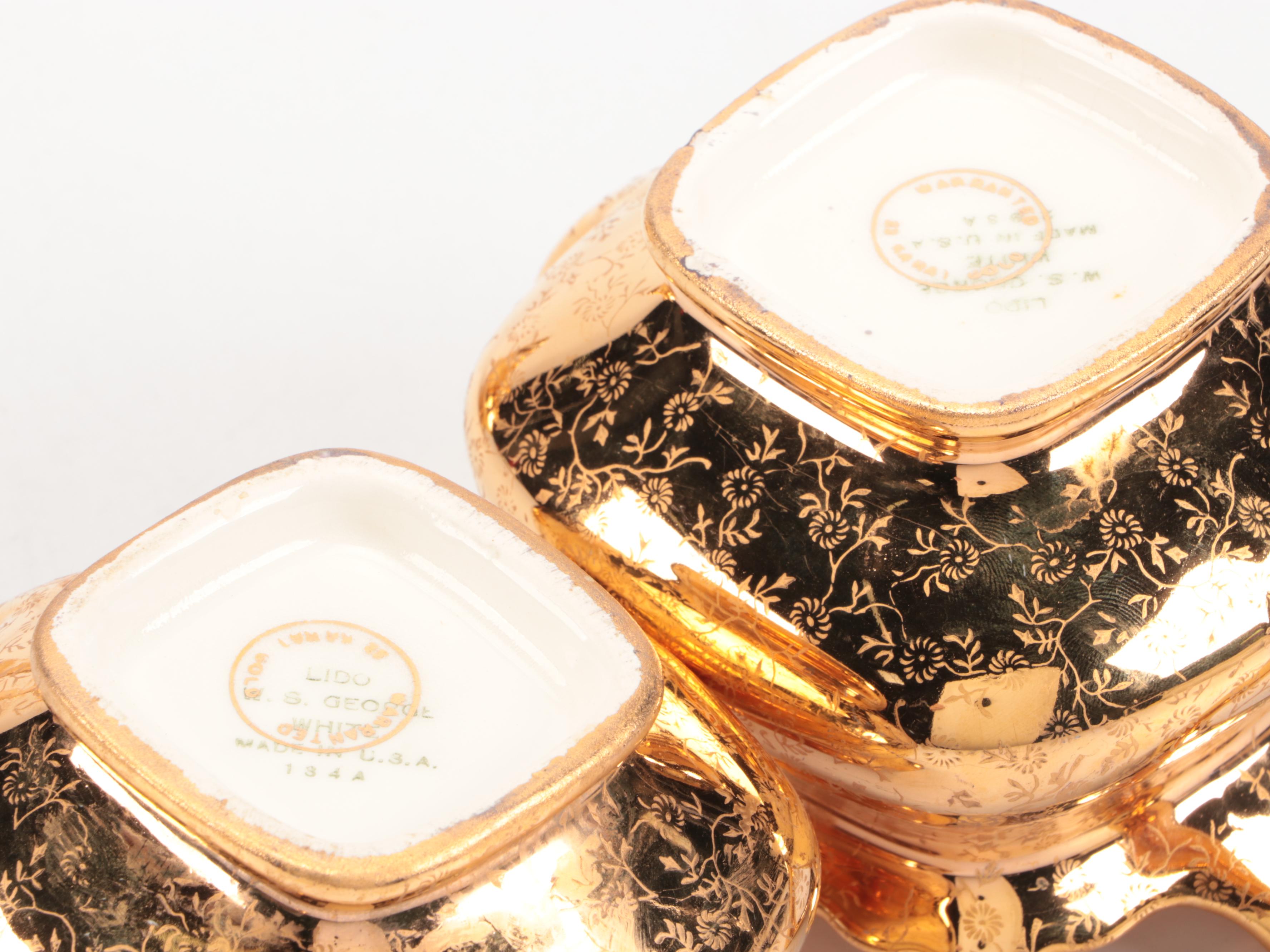 W.S. George Pottery Gilt Encrusted Tea Set, Mid-20th Century