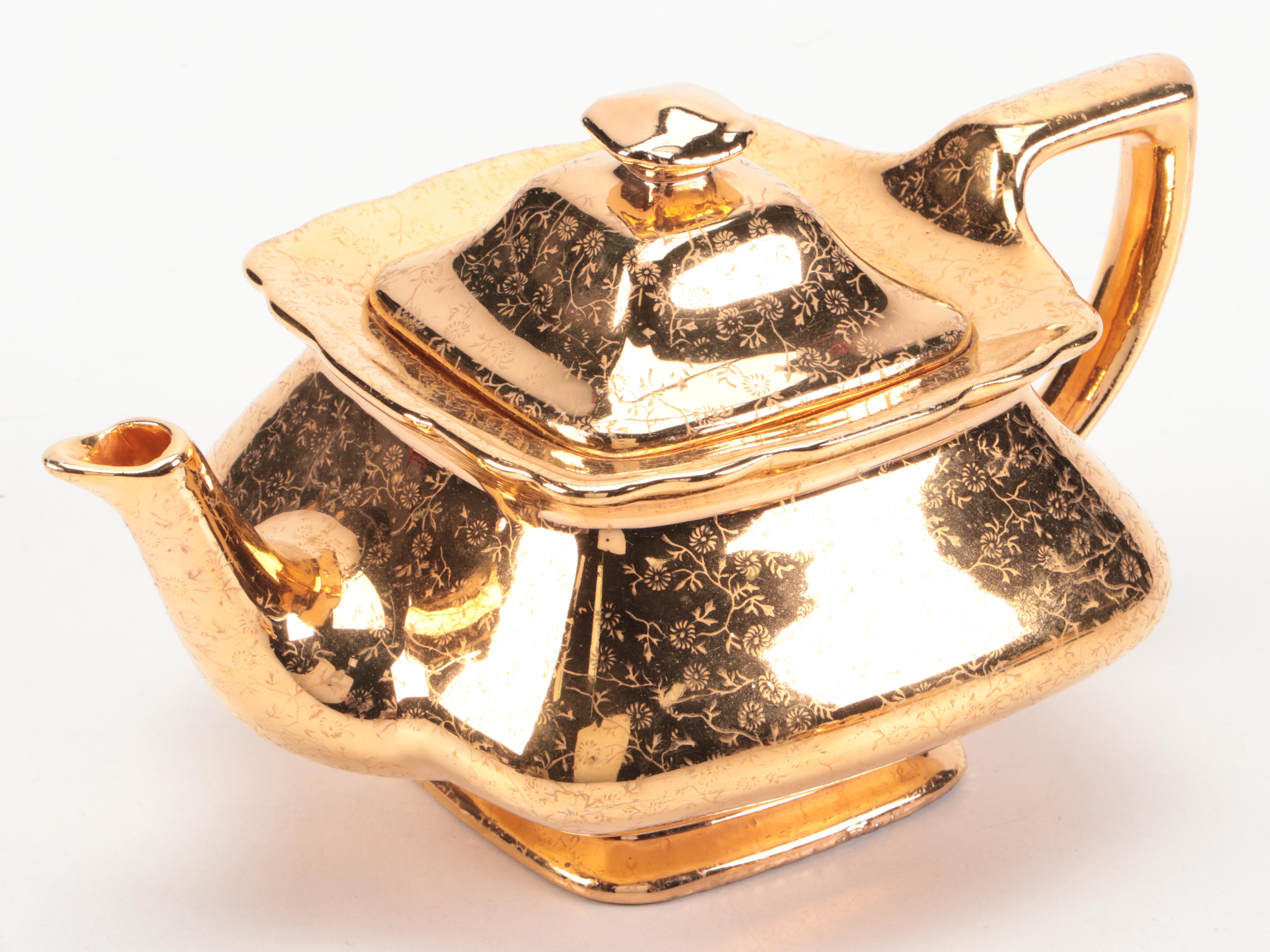 W.S. George Pottery Gilt Encrusted Tea Set, Mid-20th Century