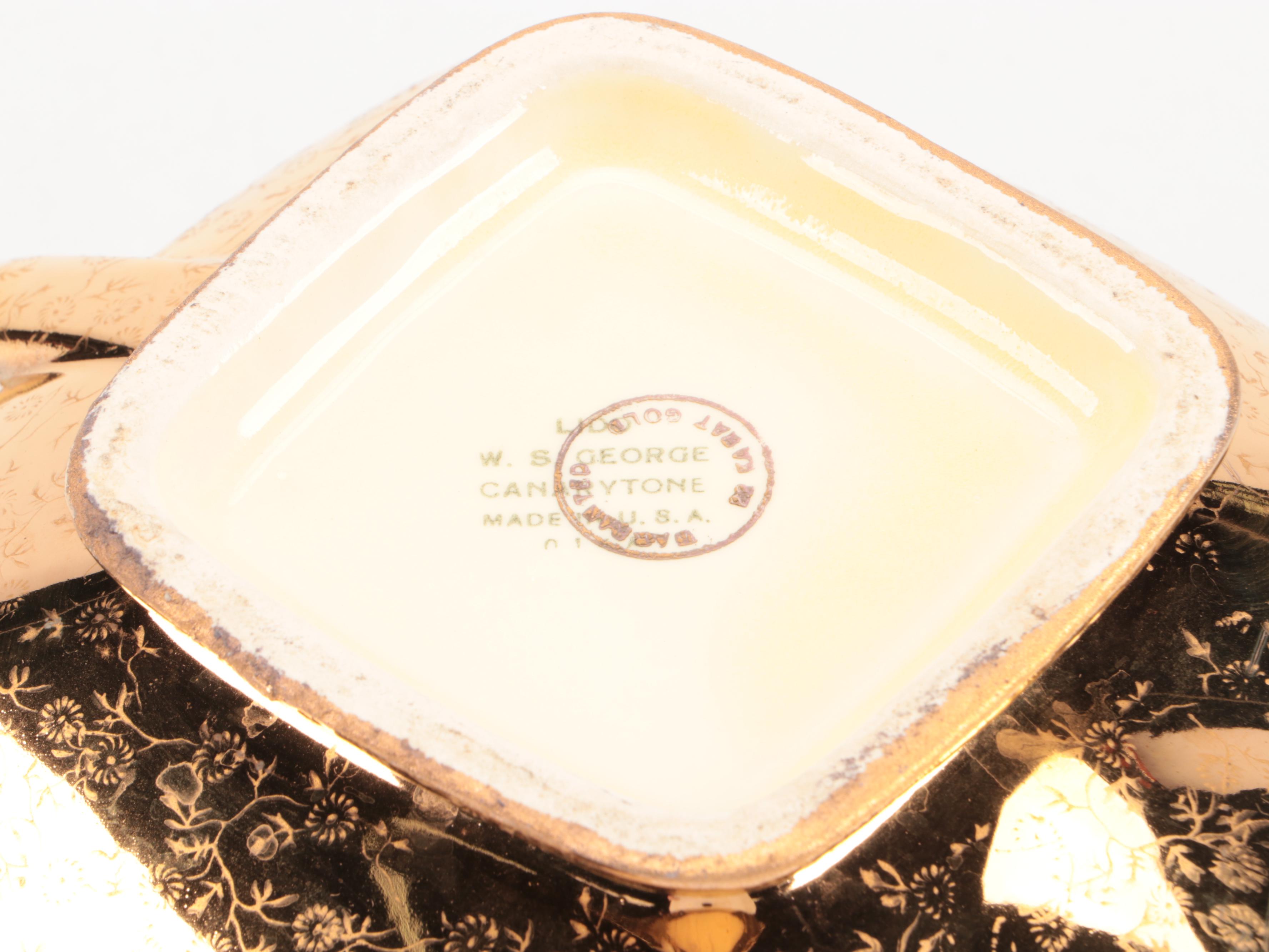 W.S. George Pottery Gilt Encrusted Tea Set, Mid-20th Century