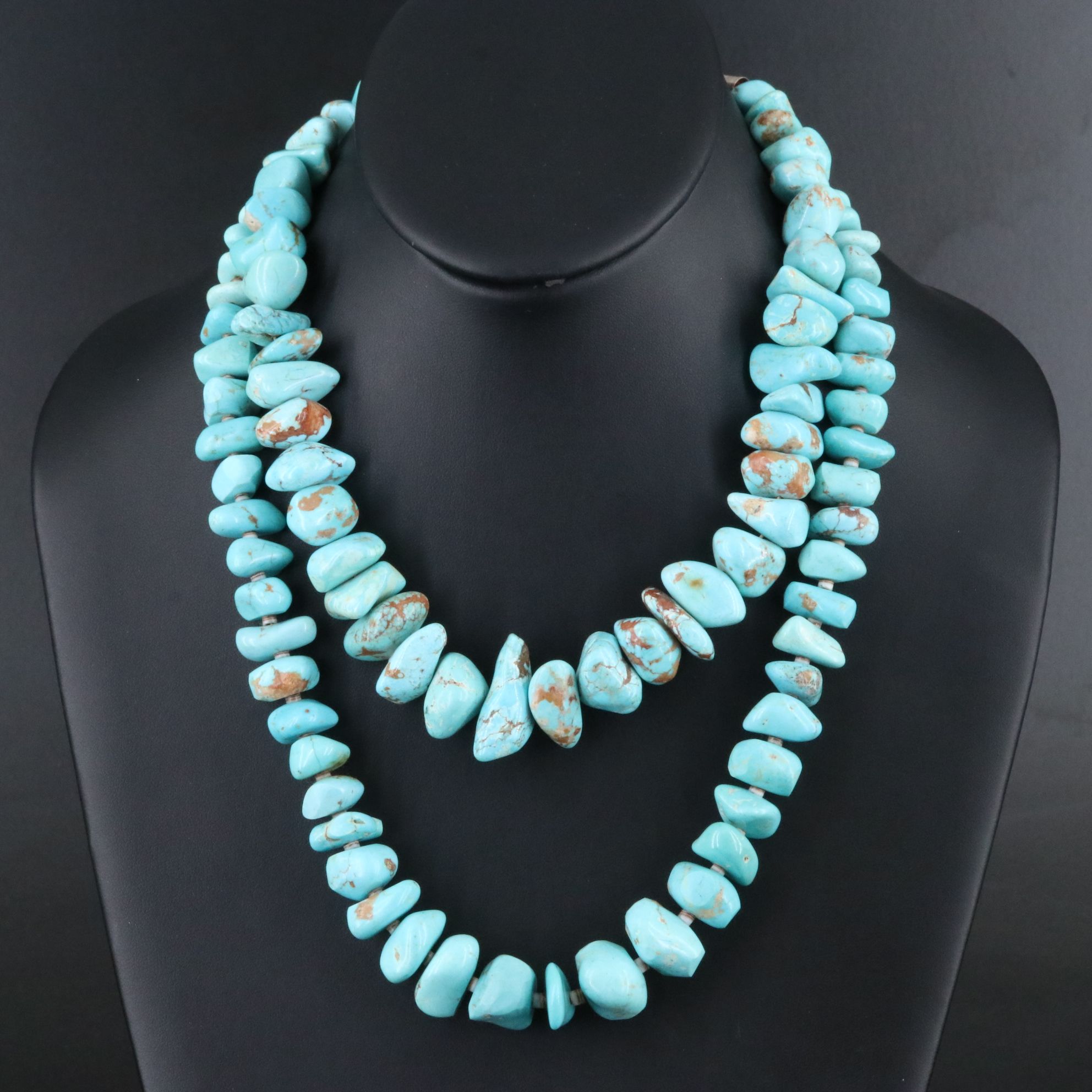 Turquoise and Shell Necklaces with Sterling Clasps