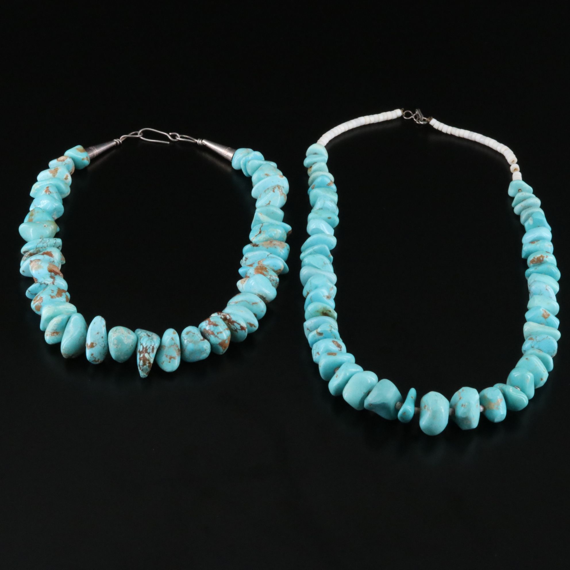 Turquoise and Shell Necklaces with Sterling Clasps