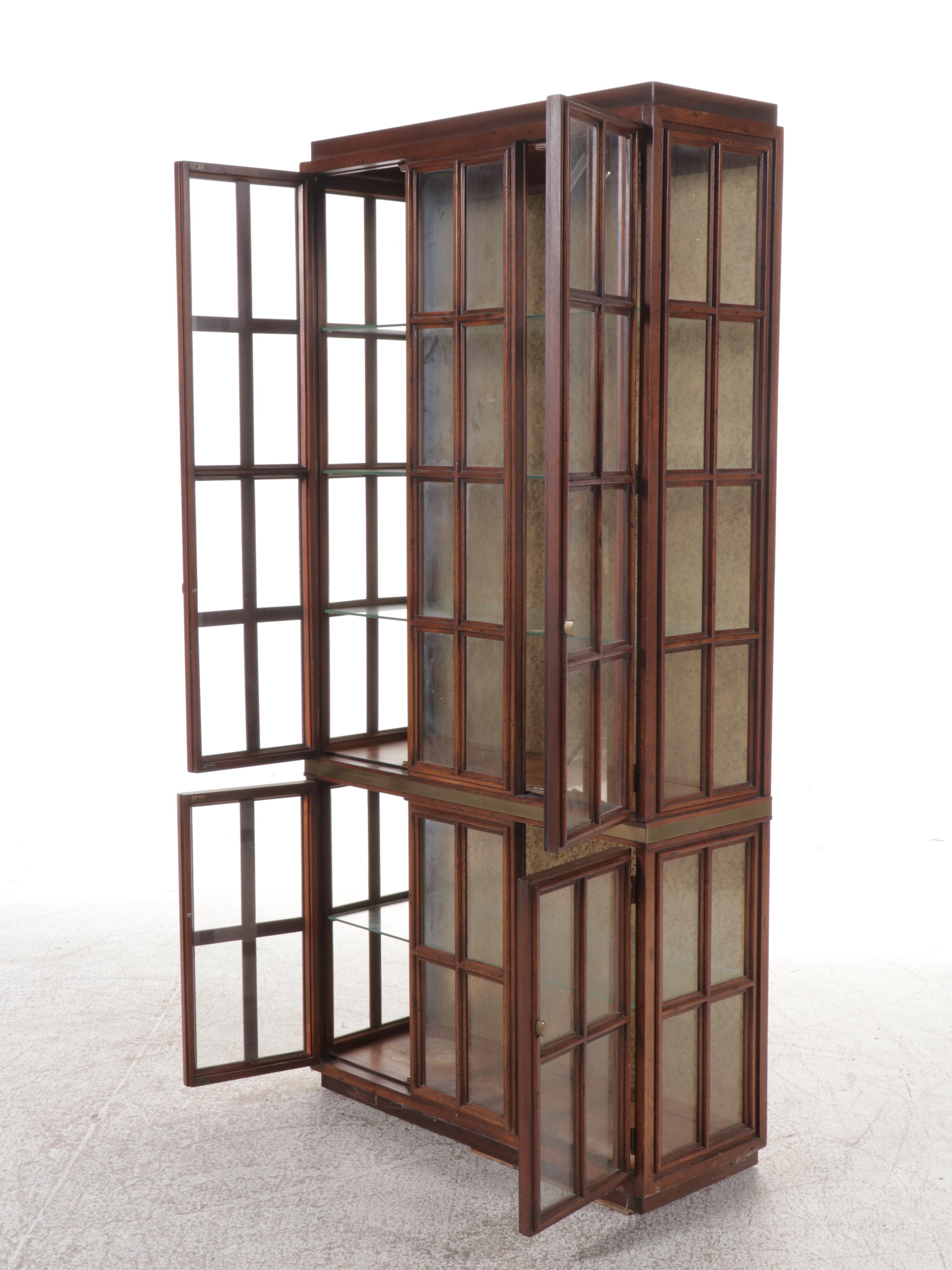 Traditional Illuminated Walnut Display Cabinet