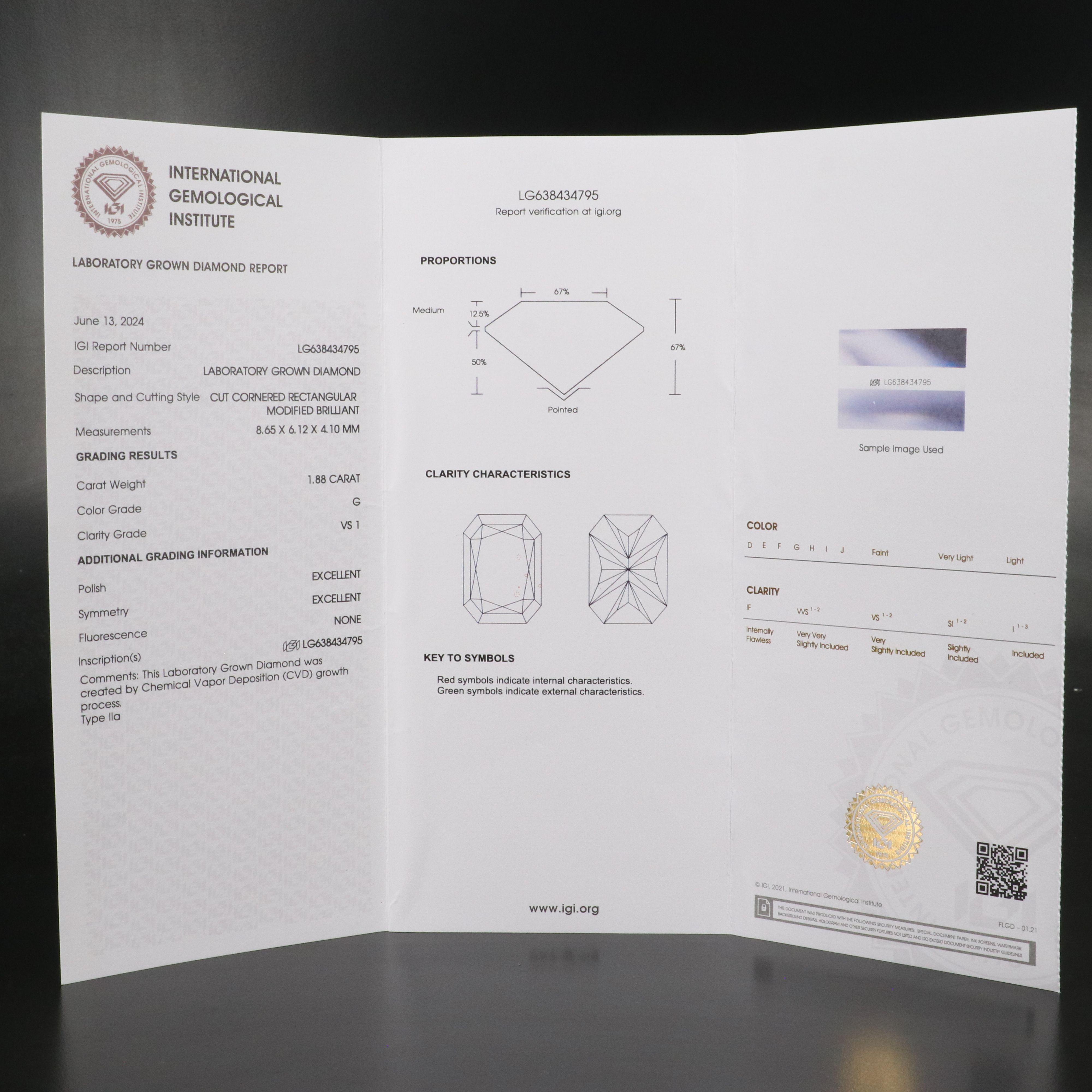 Loose 1.88 CT Lab Grown Diamond with IGI Report