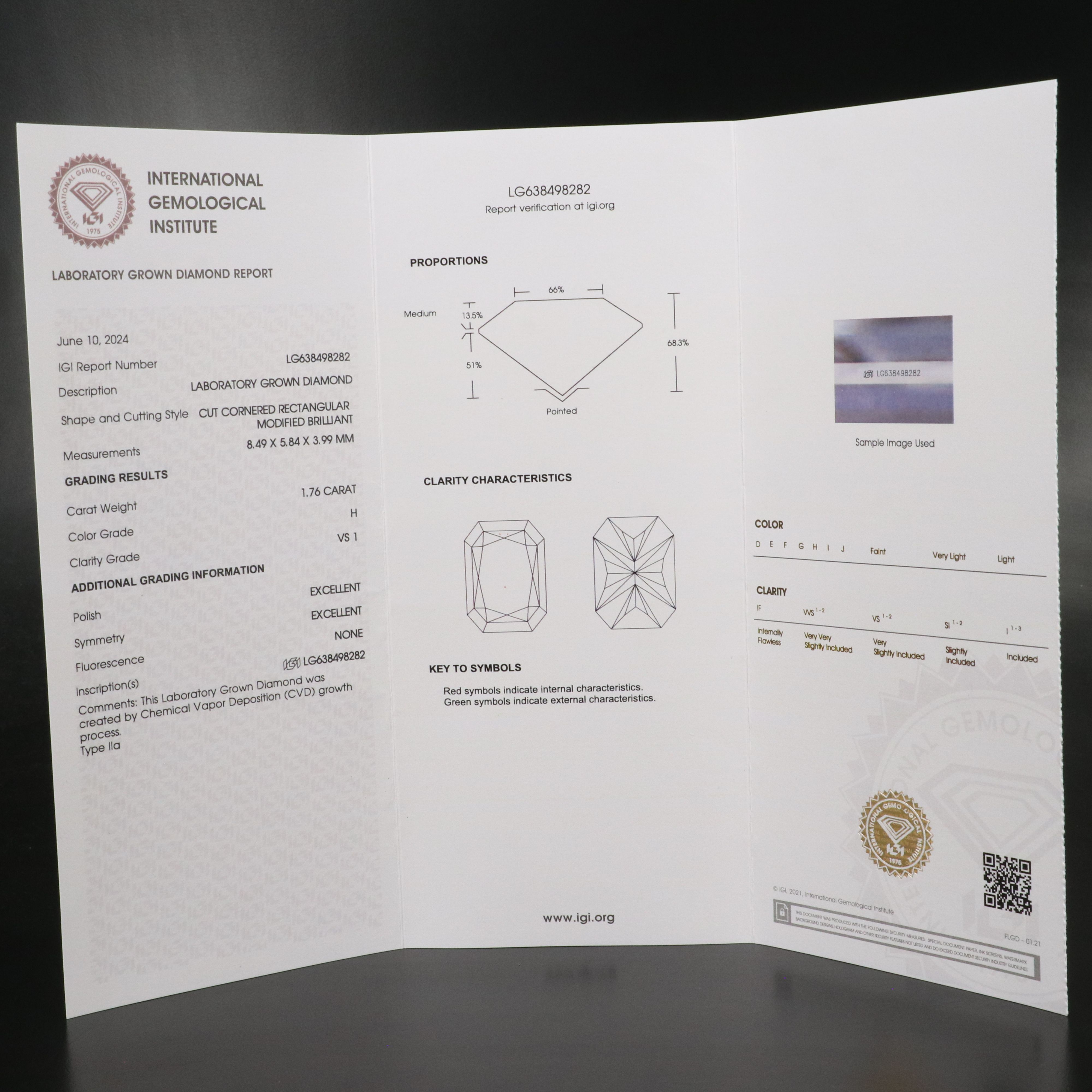 Loose 1.76 CT Lab Grown Diamond with IGI Report