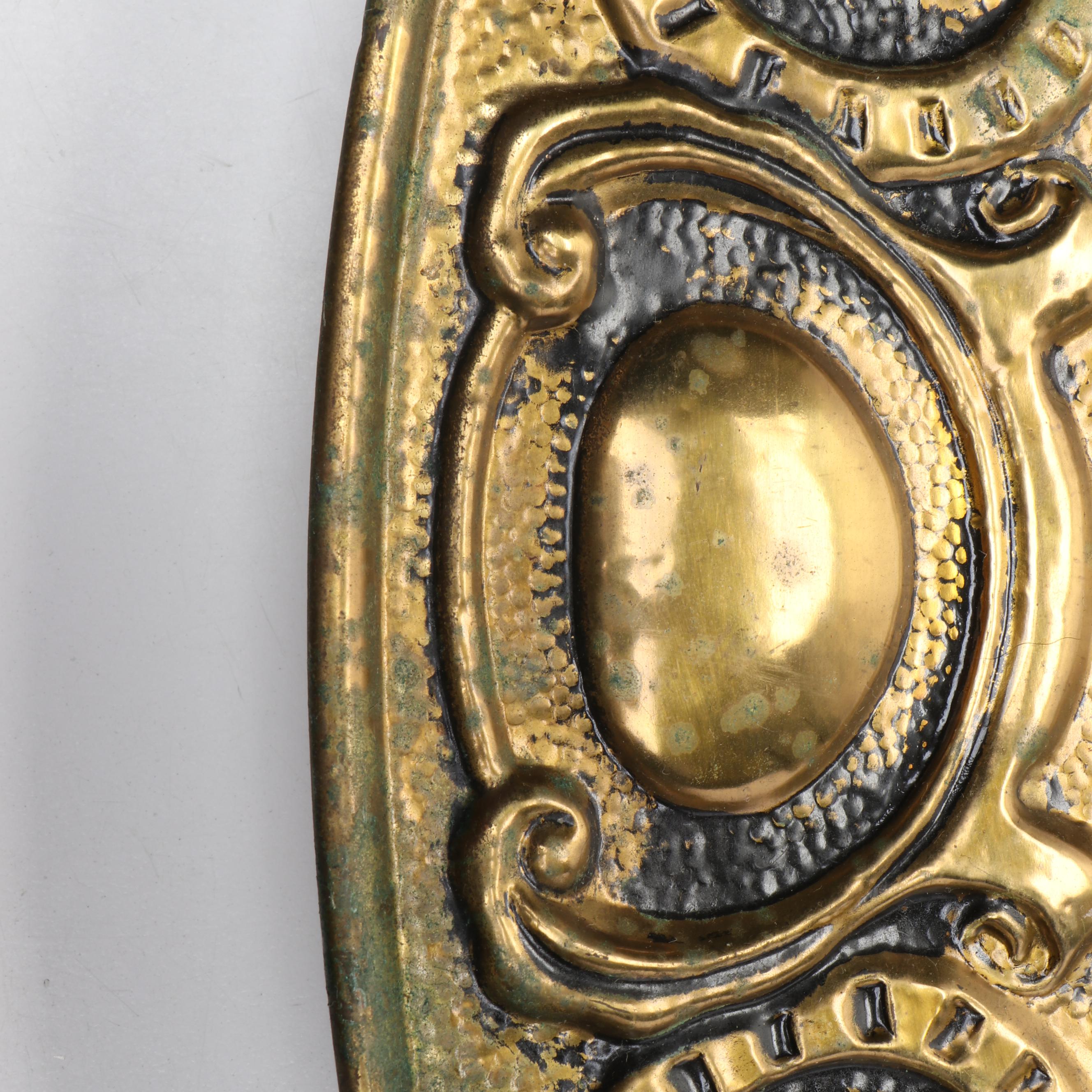 Genre Scene Brass Repoussé Wall Hanging Charger, Mid to Late 20th Century