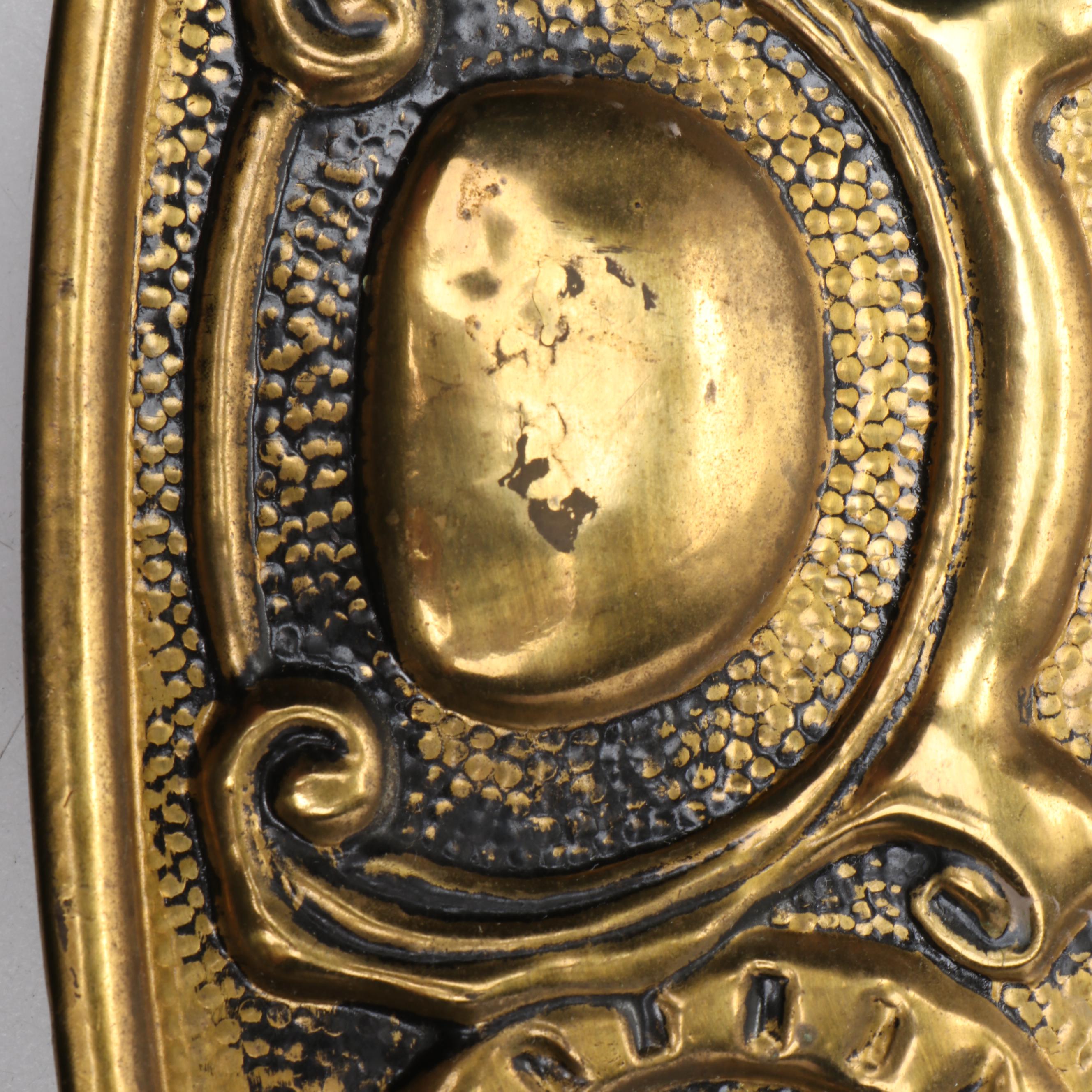 Genre Scene Brass Repoussé Wall Hanging Charger, Mid to Late 20th Century