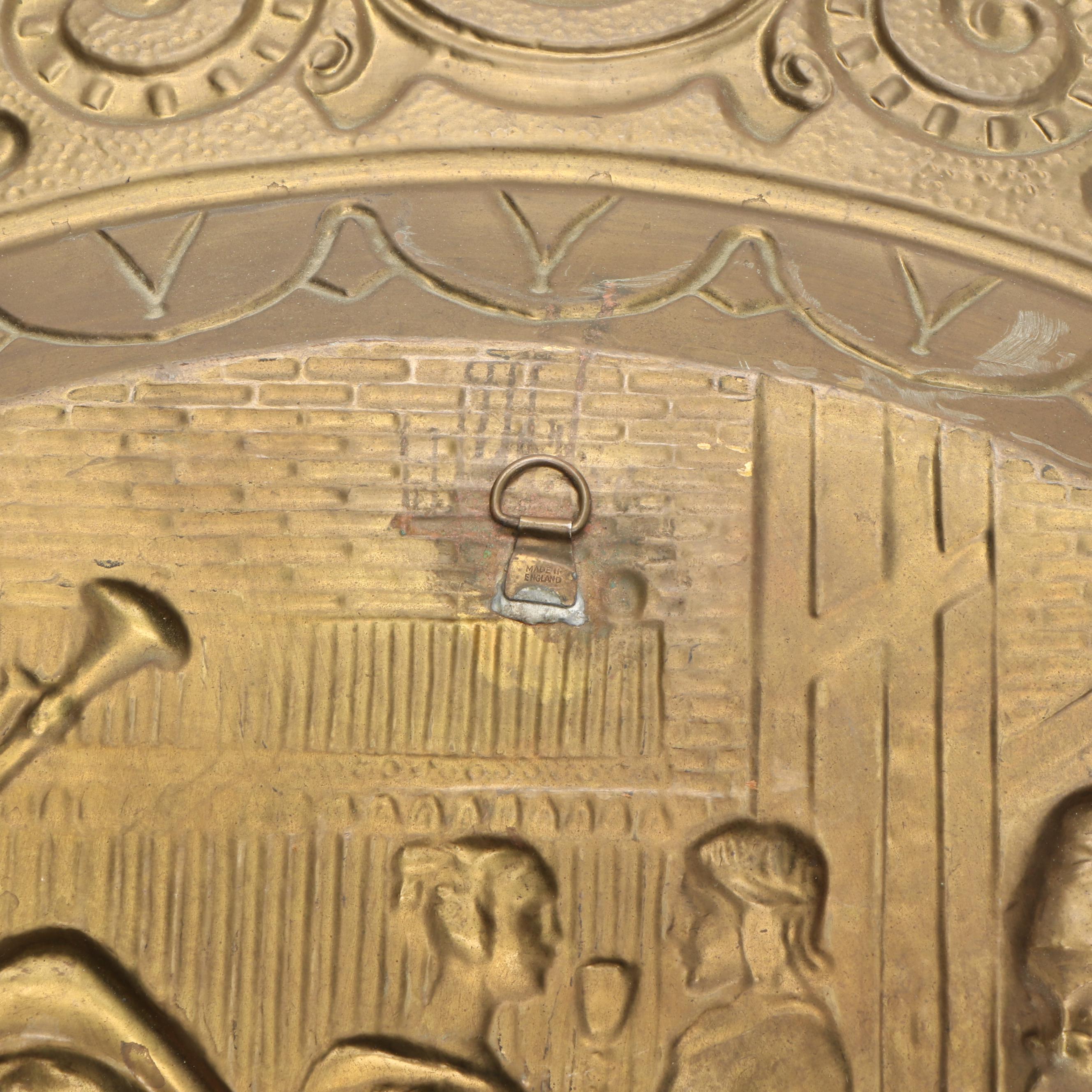Genre Scene Brass Repoussé Wall Hanging Charger, Mid to Late 20th Century