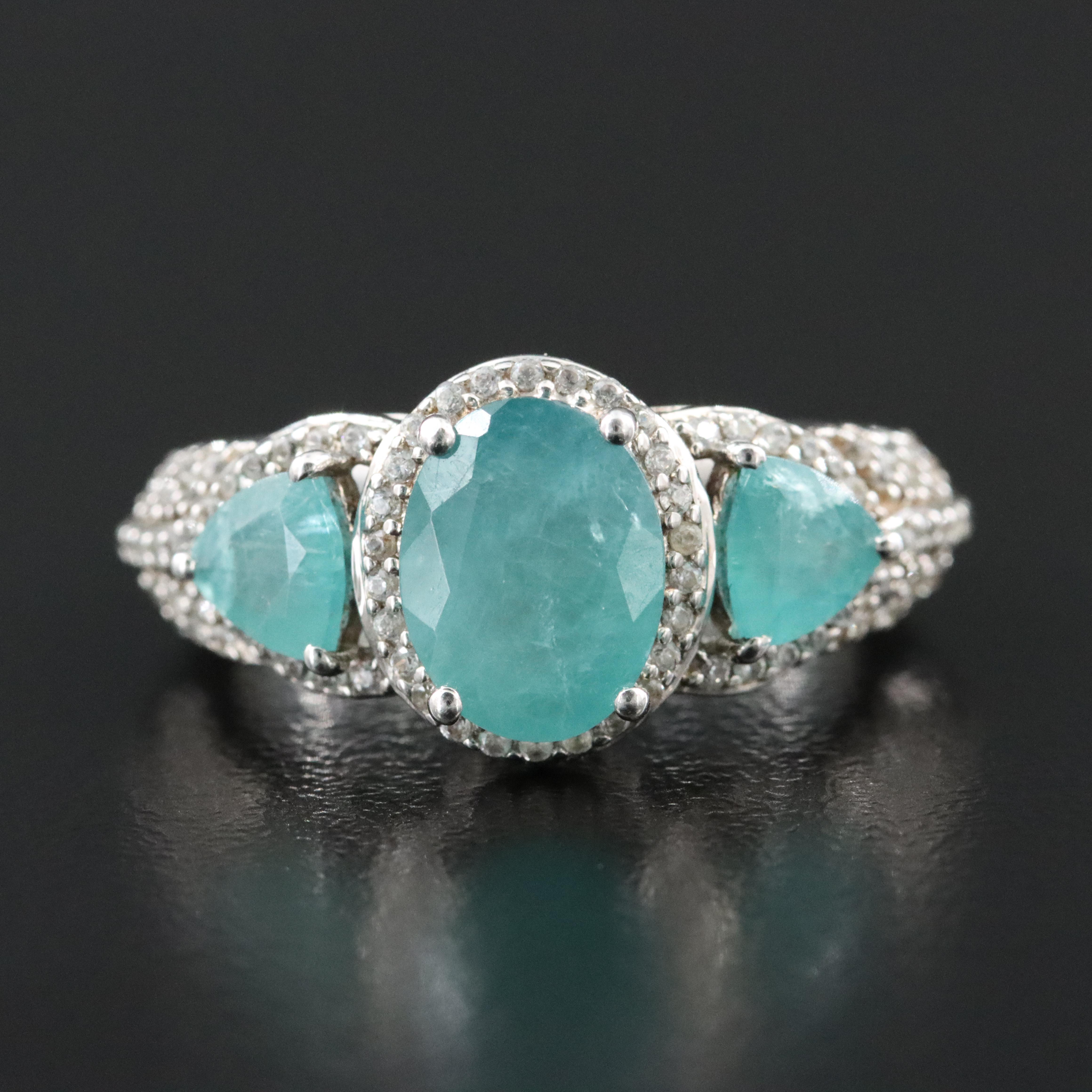 Sterling Grandidierite and Zircon with Feather Details on the Shoulder Ring