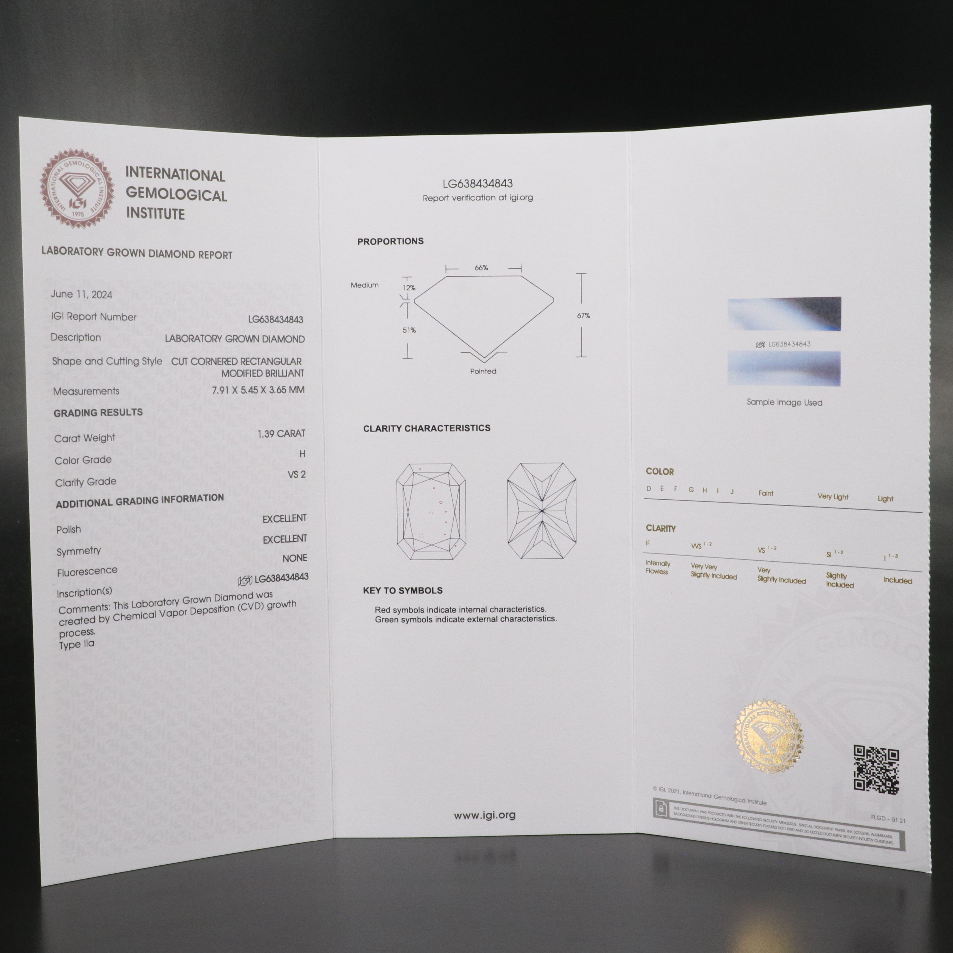 Loose 1.39 CT Lab Grown Diamond with IGI Report