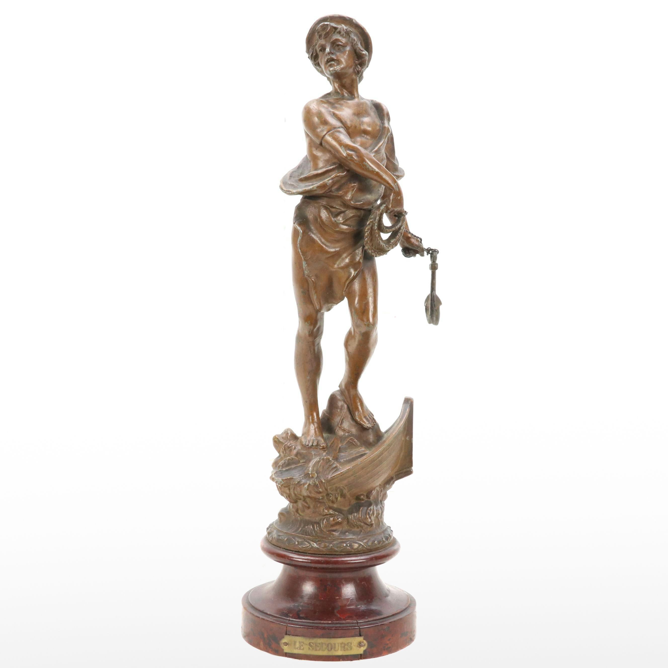 French School Painted Cast Spelter Sculpture "Le Secours," 20th C.