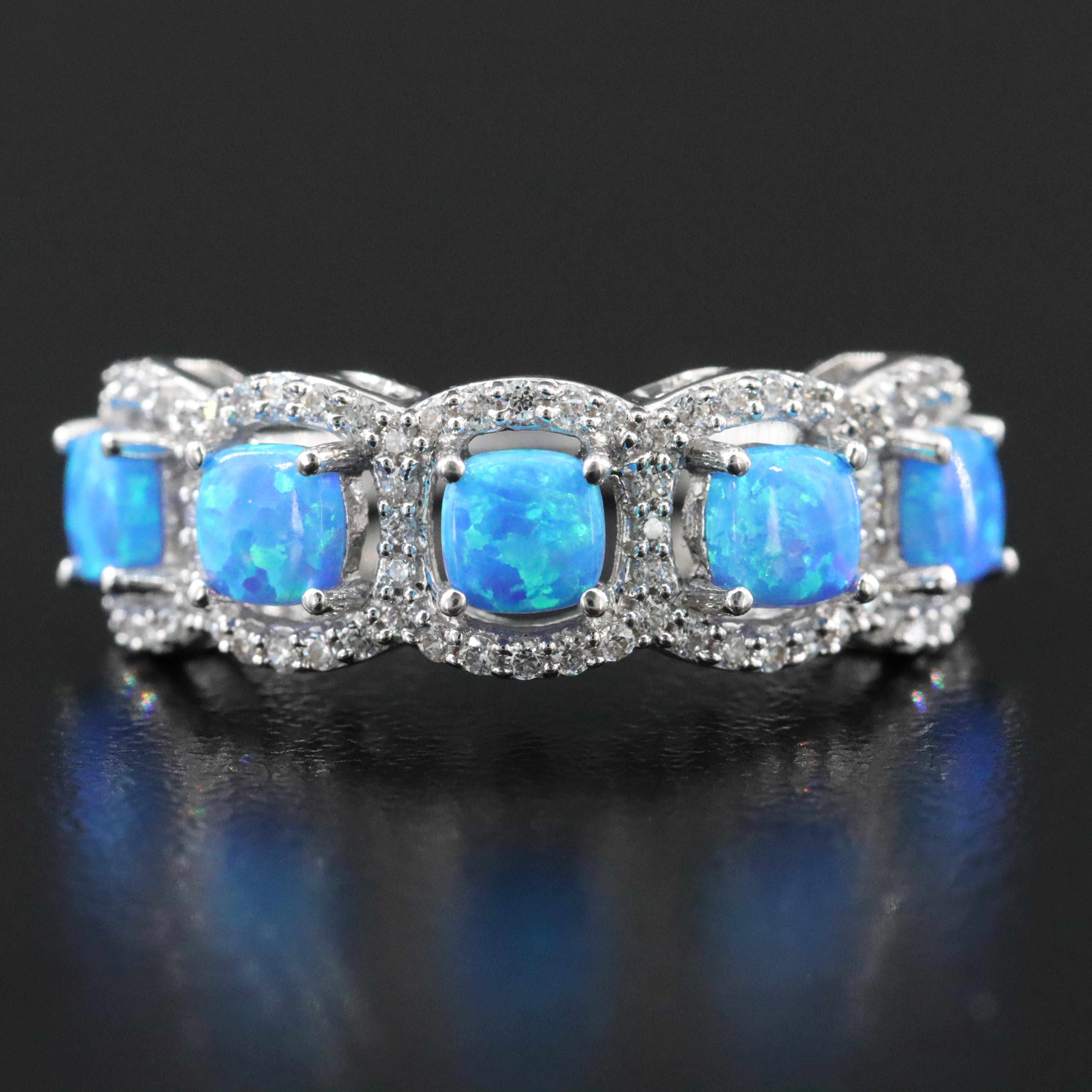 Sterling Opal and CZ Ring