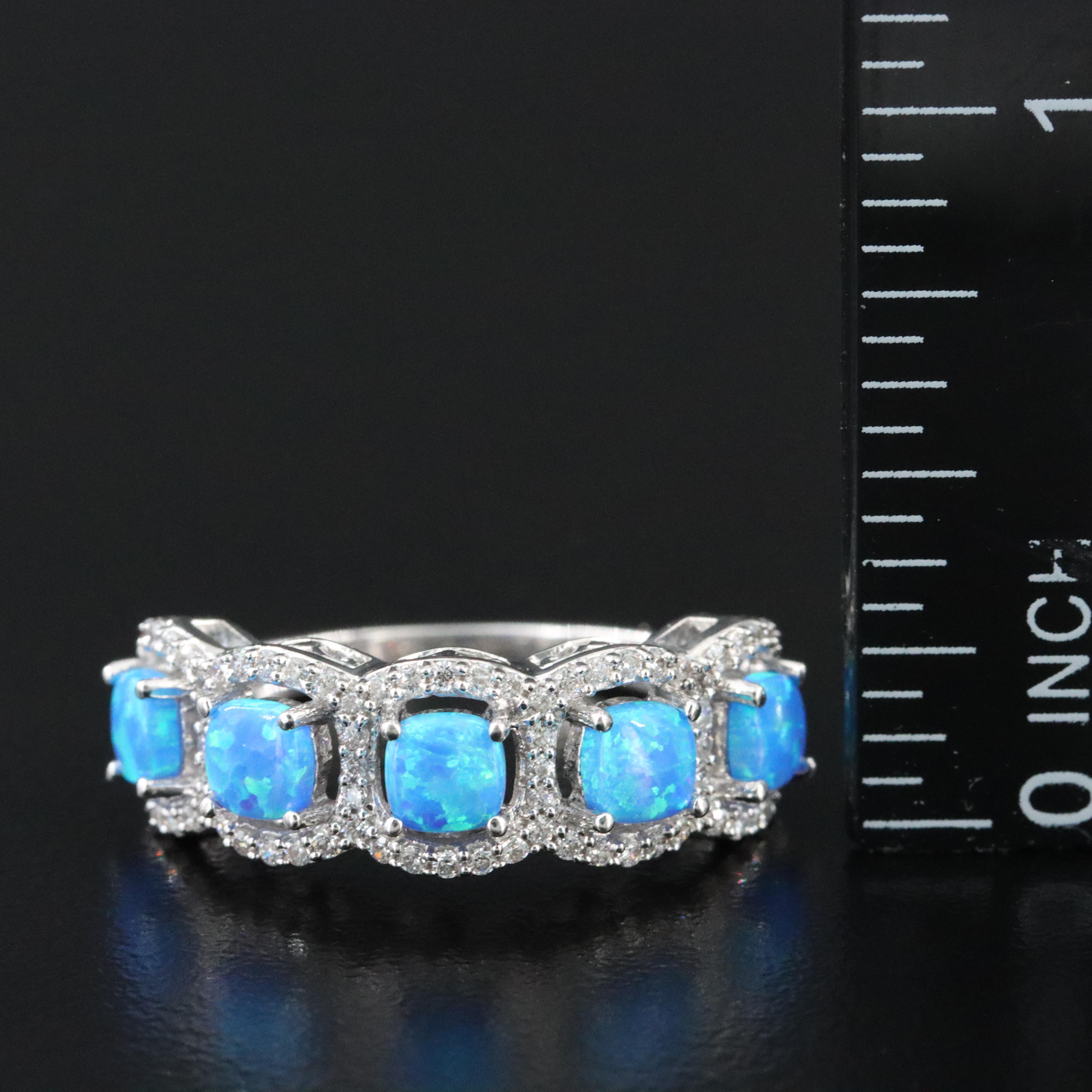 Sterling Opal and CZ Ring