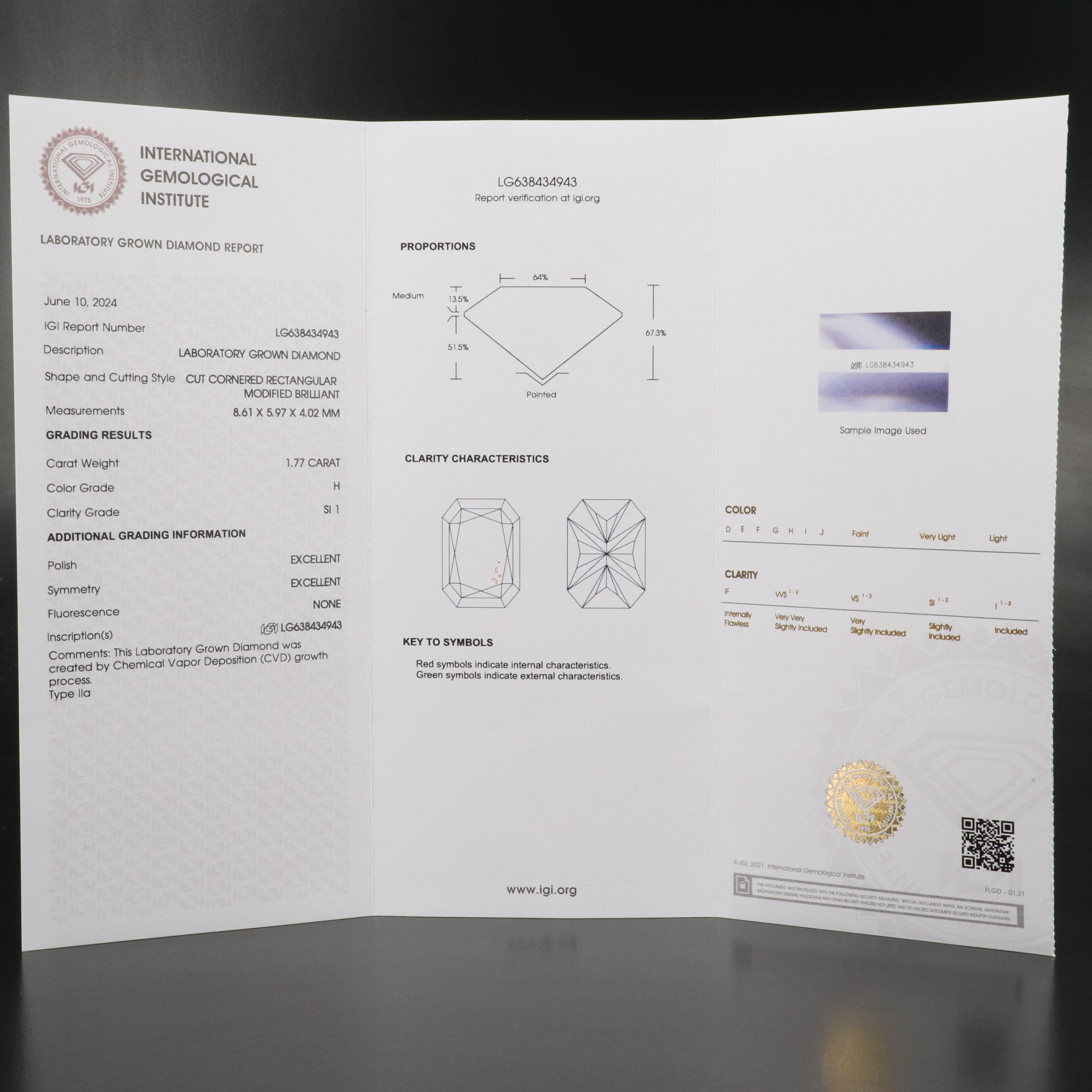 Loose 1.77 CT Lab Grown Diamond with IGI Report